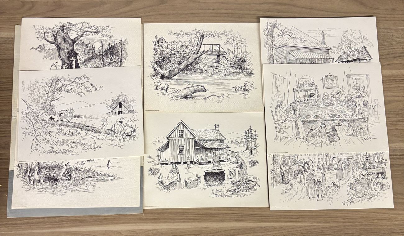 John Kollock (American, 1928-2014) Collection of Seven Pen and Ink Illustrations for Grizzard Advertising