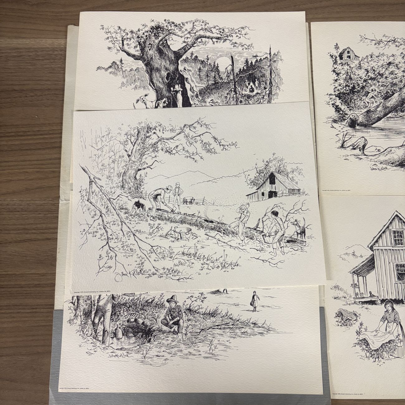 John Kollock (American, 1928-2014) Collection of Seven Pen and Ink Illustrations for Grizzard Advertising