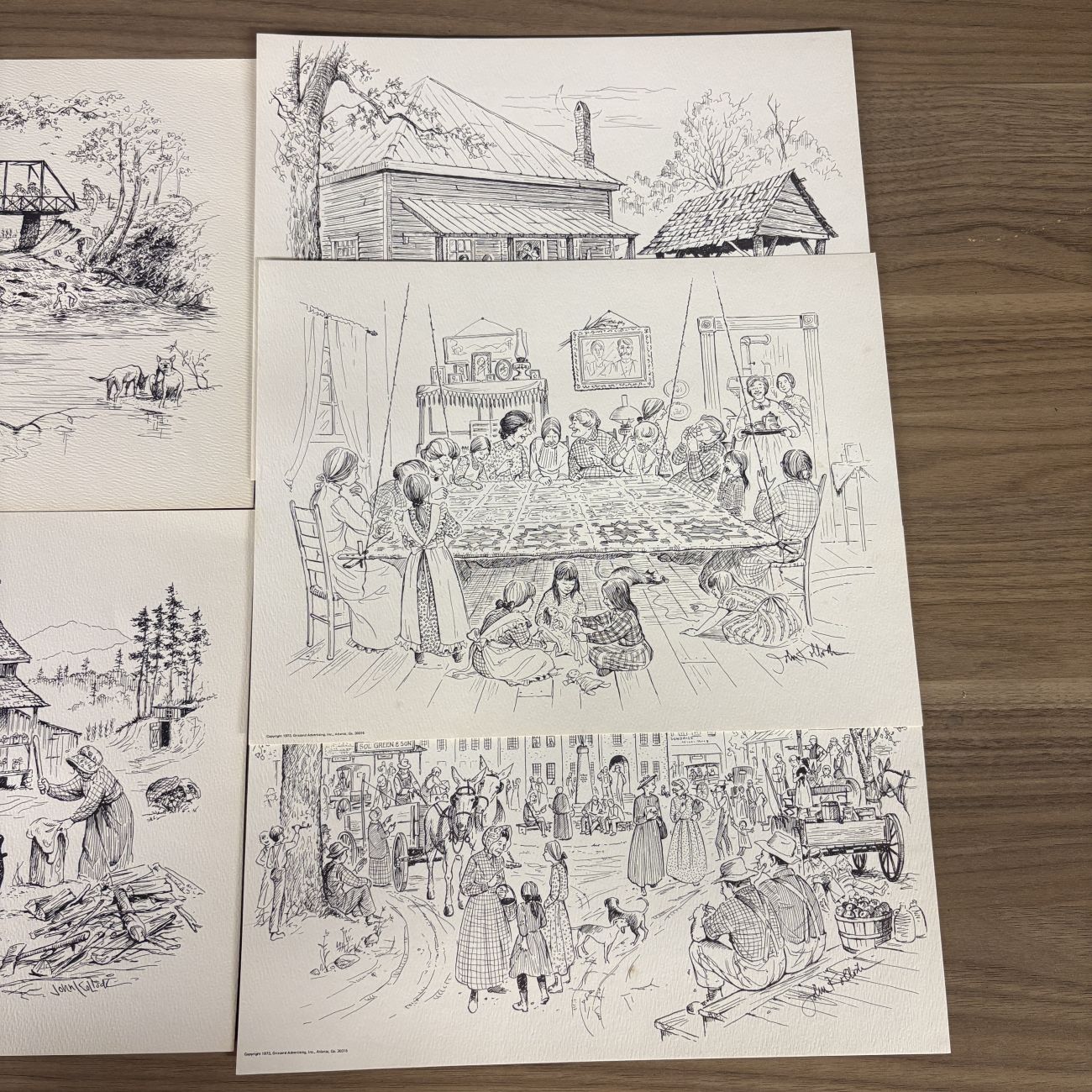 John Kollock (American, 1928-2014) Collection of Seven Pen and Ink Illustrations for Grizzard Advertising