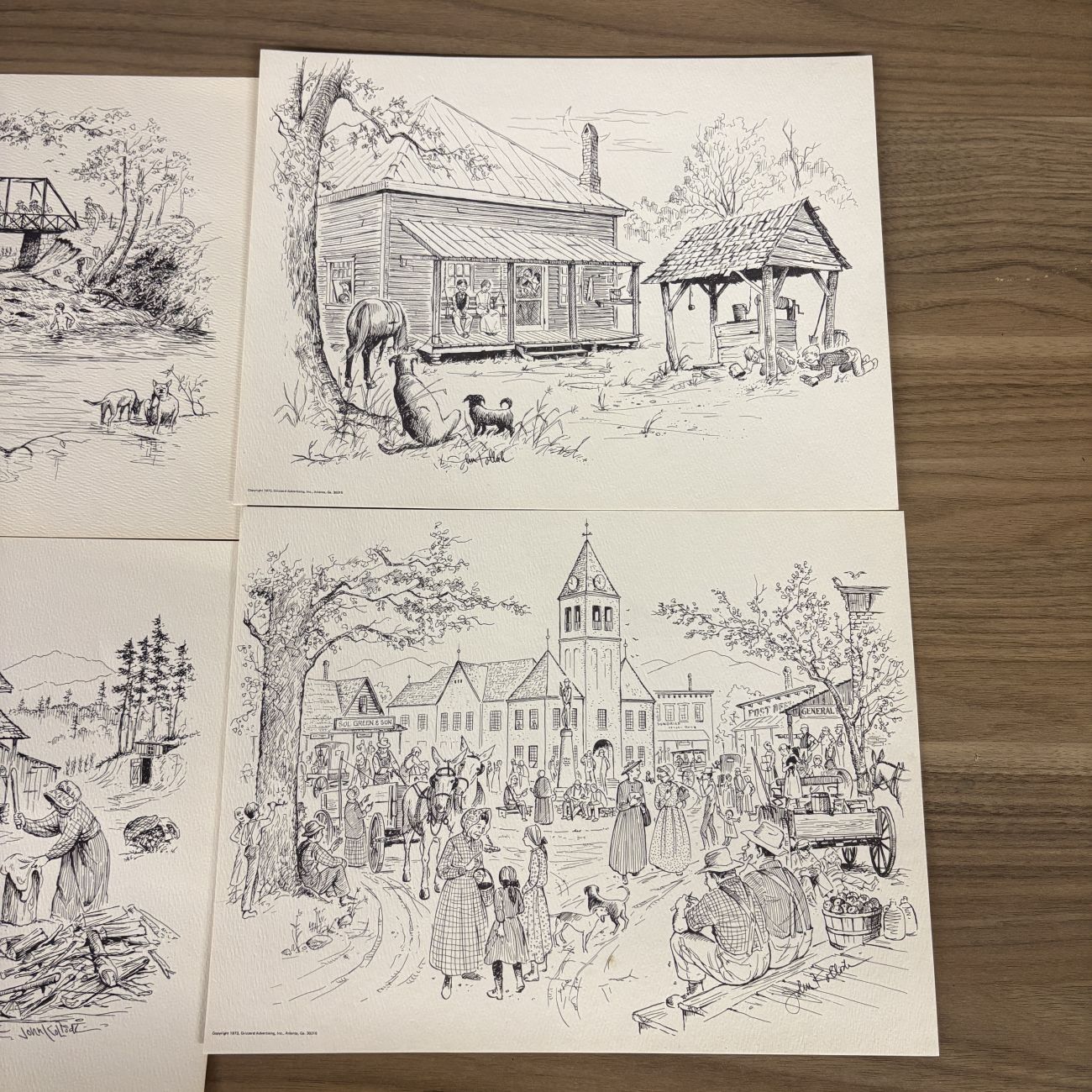 John Kollock (American, 1928-2014) Collection of Seven Pen and Ink Illustrations for Grizzard Advertising