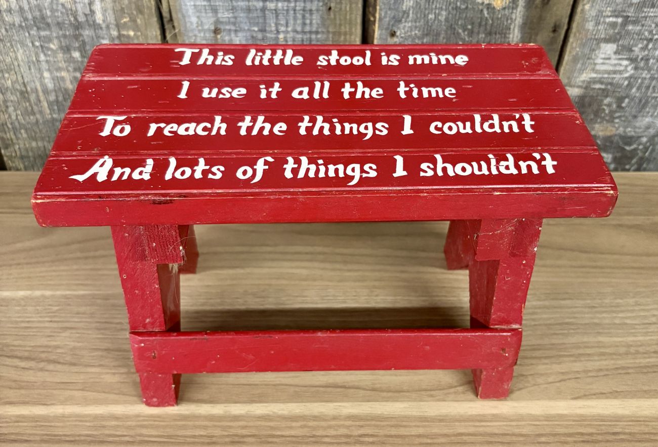 Vintage Red Painted Child's Step Stool with Stenciled Poem