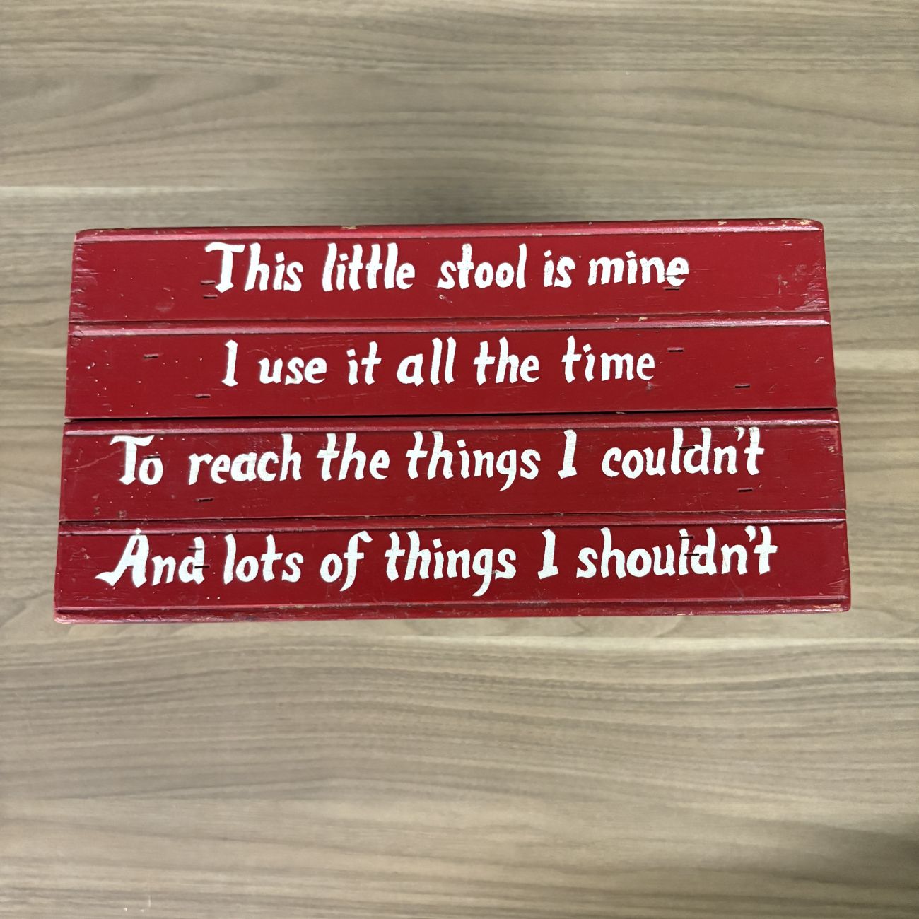 Vintage Red Painted Child's Step Stool with Stenciled Poem