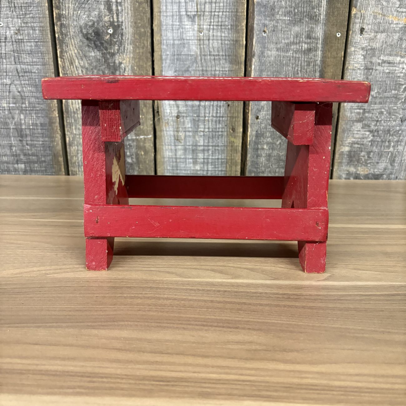 Vintage Red Painted Child's Step Stool with Stenciled Poem
