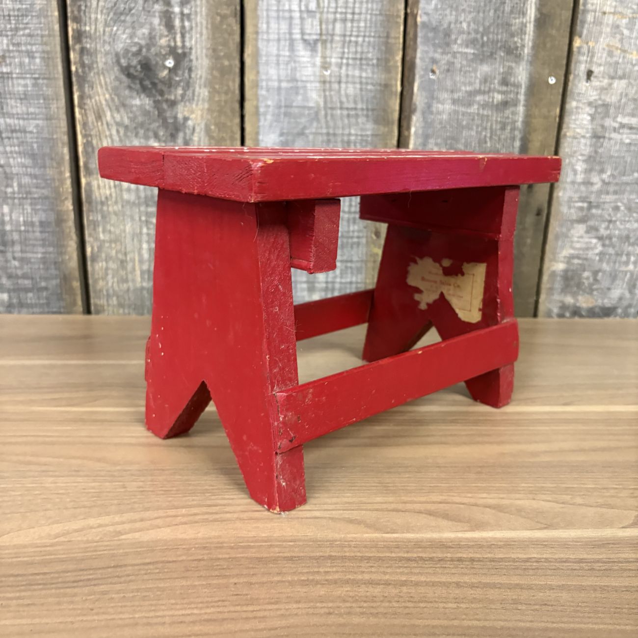 Vintage Red Painted Child's Step Stool with Stenciled Poem