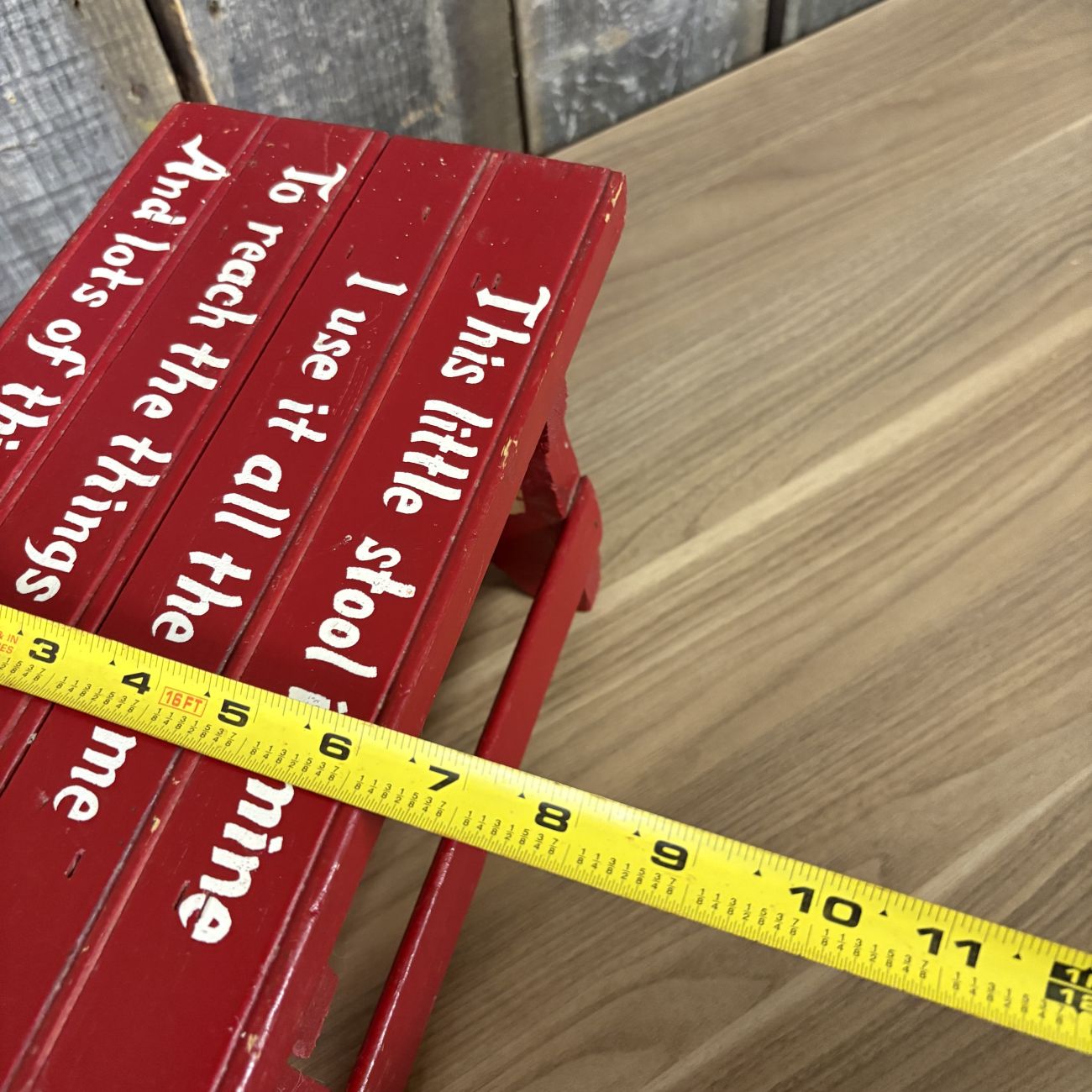 Vintage Red Painted Child's Step Stool with Stenciled Poem
