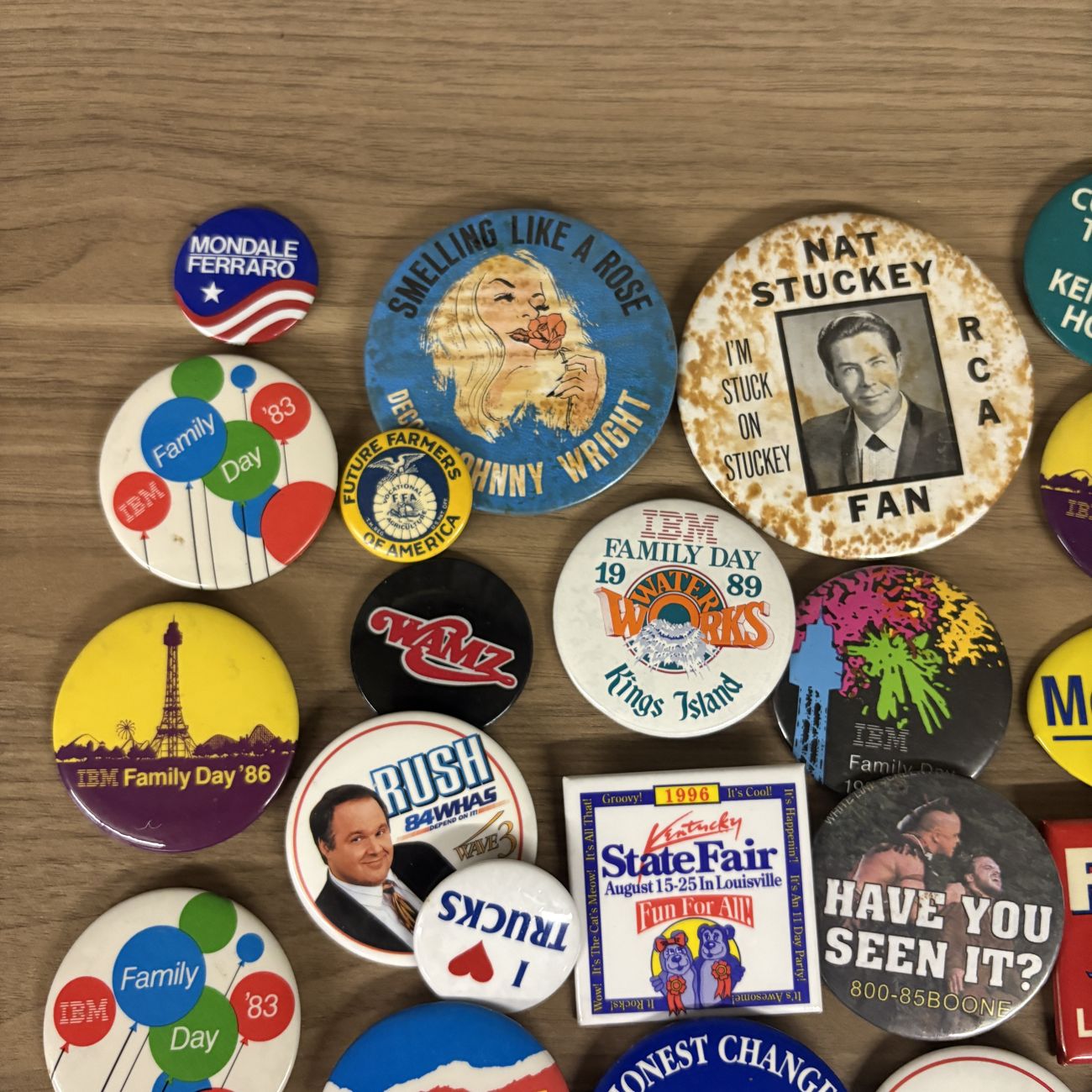 An Assortment of Vintage Kentucky Interest Pinback Buttons and Lapel Pins, 1980s-1990s