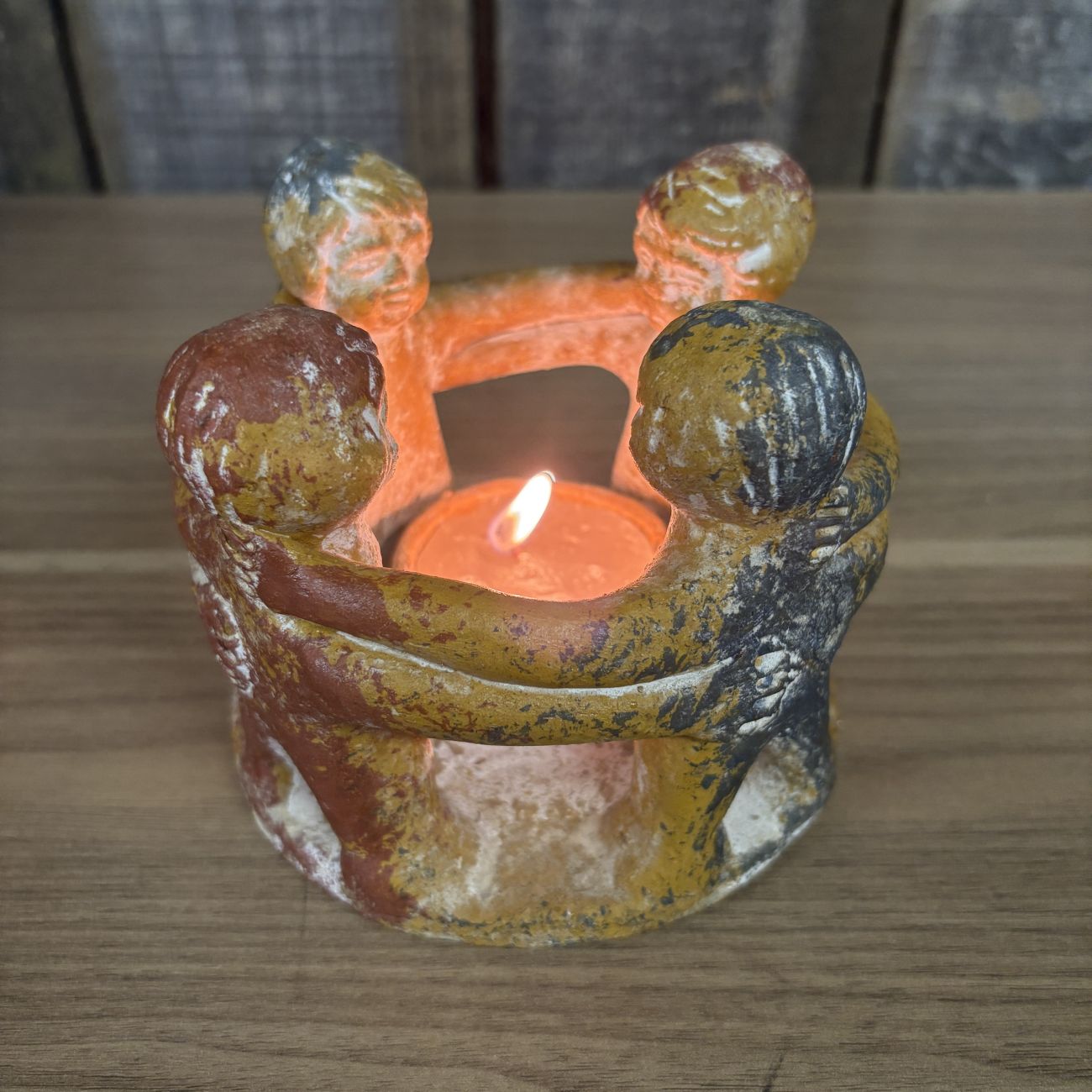 Mexican Pottery Circle of Friends Figural Candle Holder