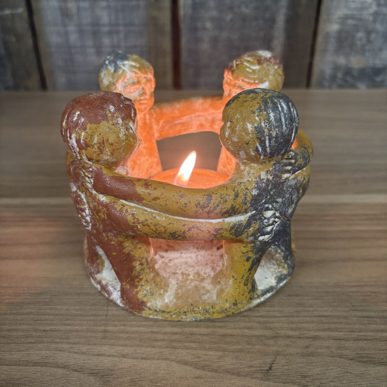 Mexican Pottery Circle of Friends Figural Candle Holder