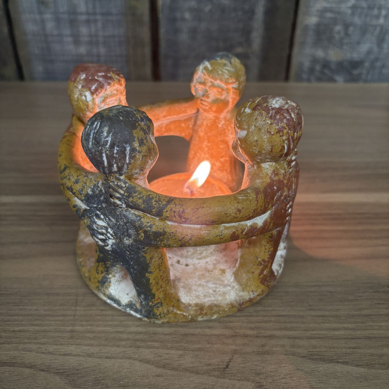 Mexican Pottery Circle of Friends Figural Candle Holder