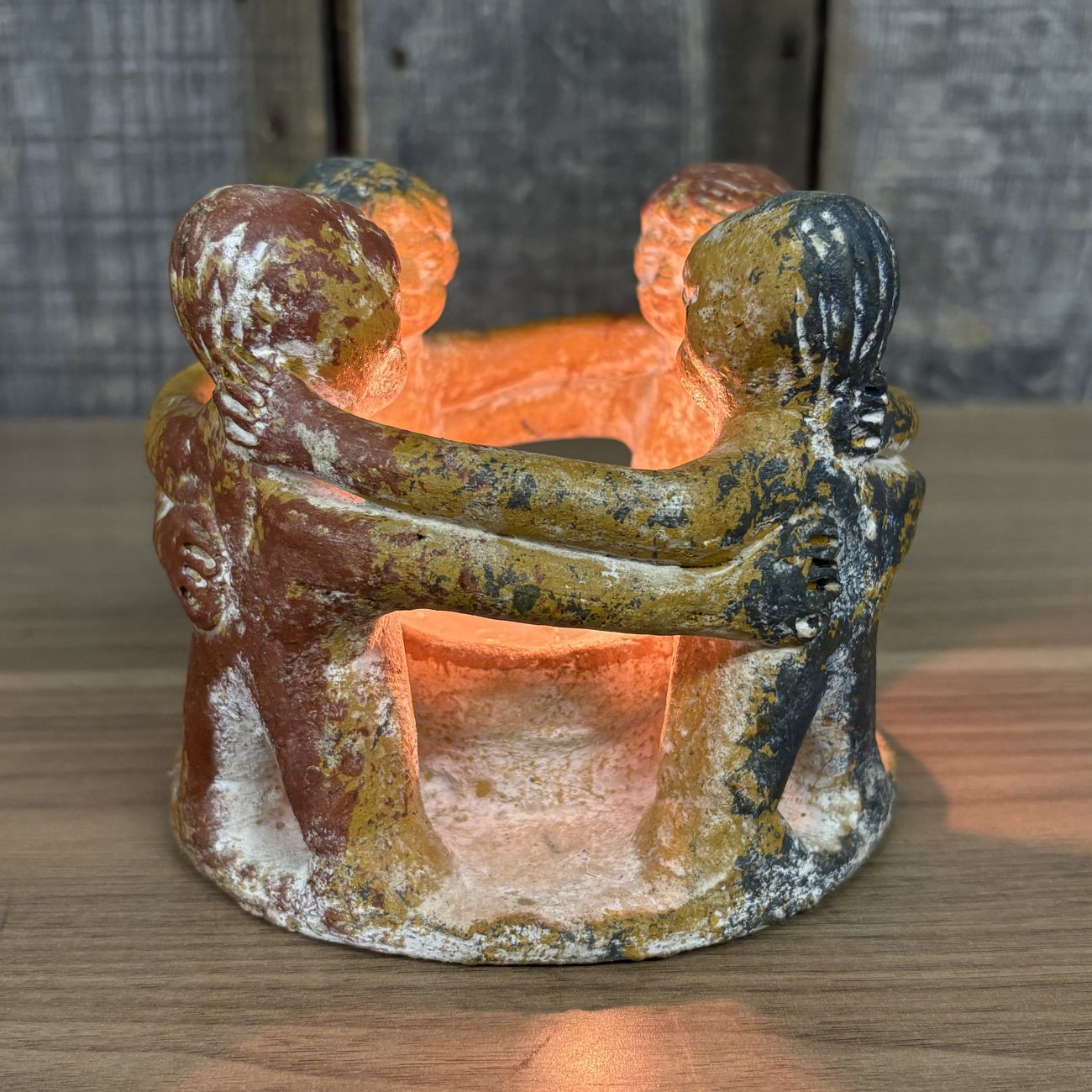 Mexican Pottery Circle of Friends Figural Candle Holder