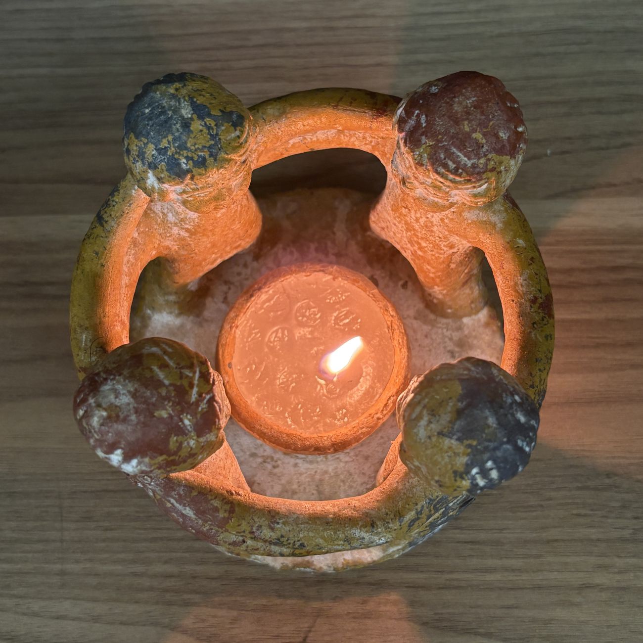 Mexican Pottery Circle of Friends Figural Candle Holder