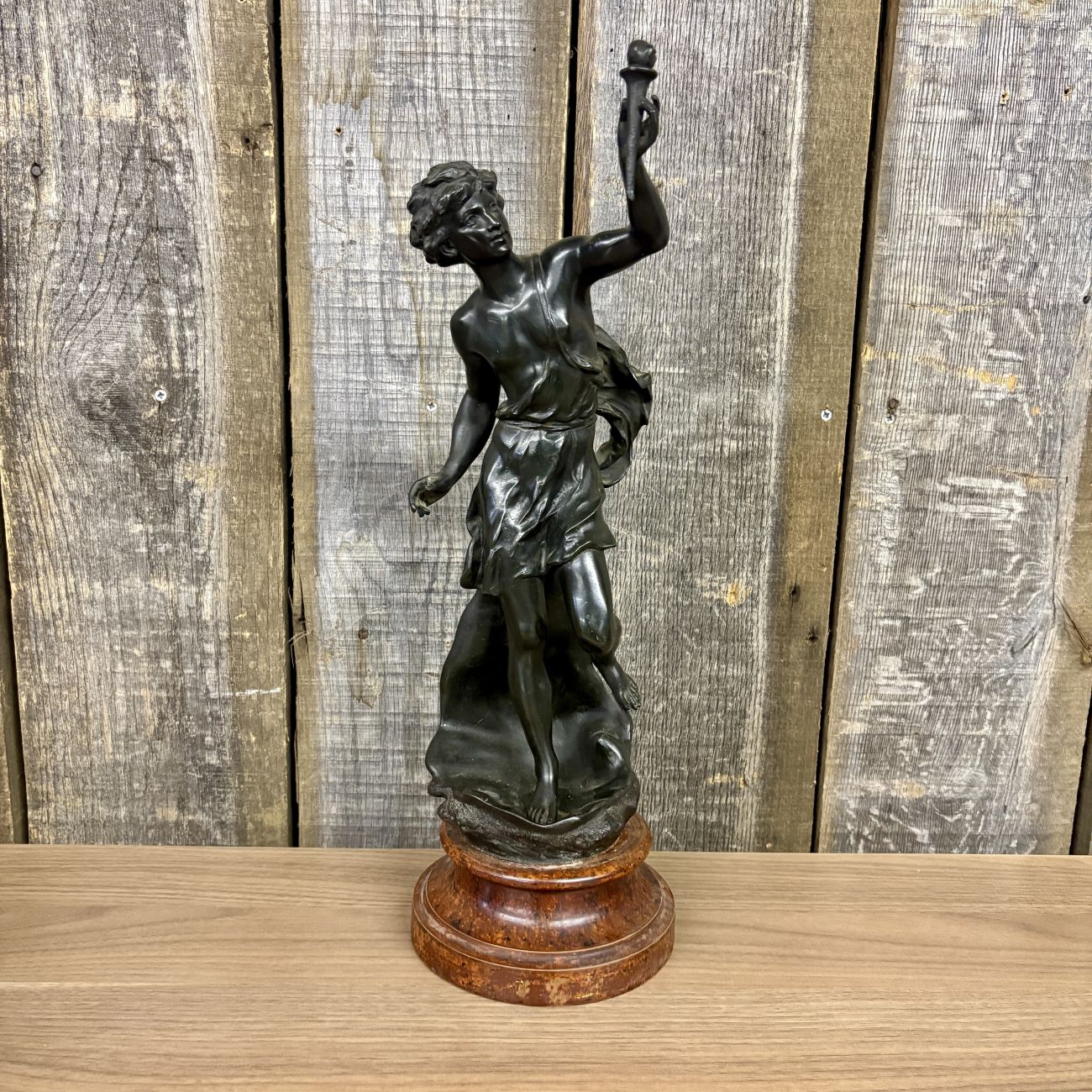 Fabrication Francaise Paris Neoclassical Spelter Sculpture of a Youth with Torch