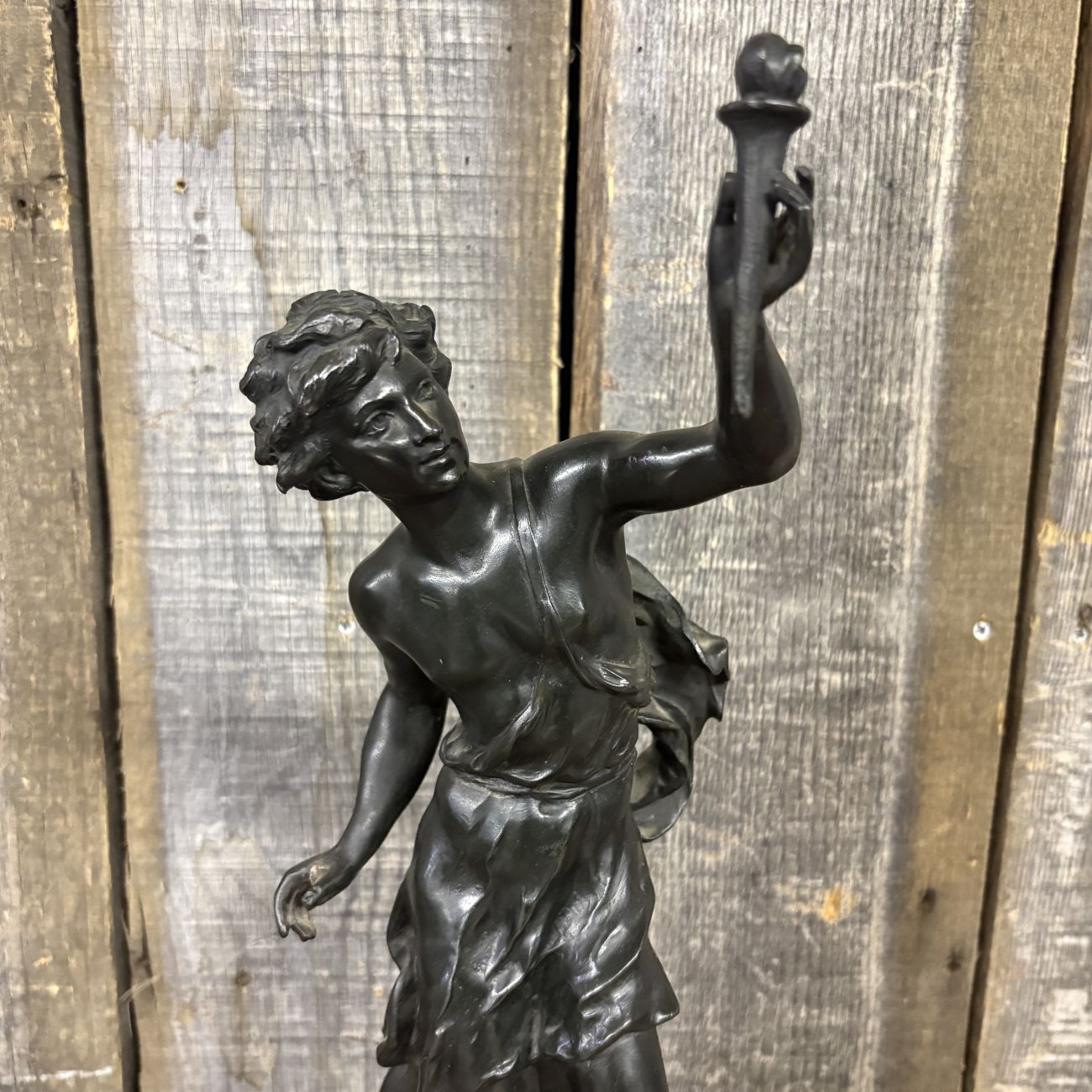 Fabrication Francaise Paris Neoclassical Spelter Sculpture of a Youth with Torch