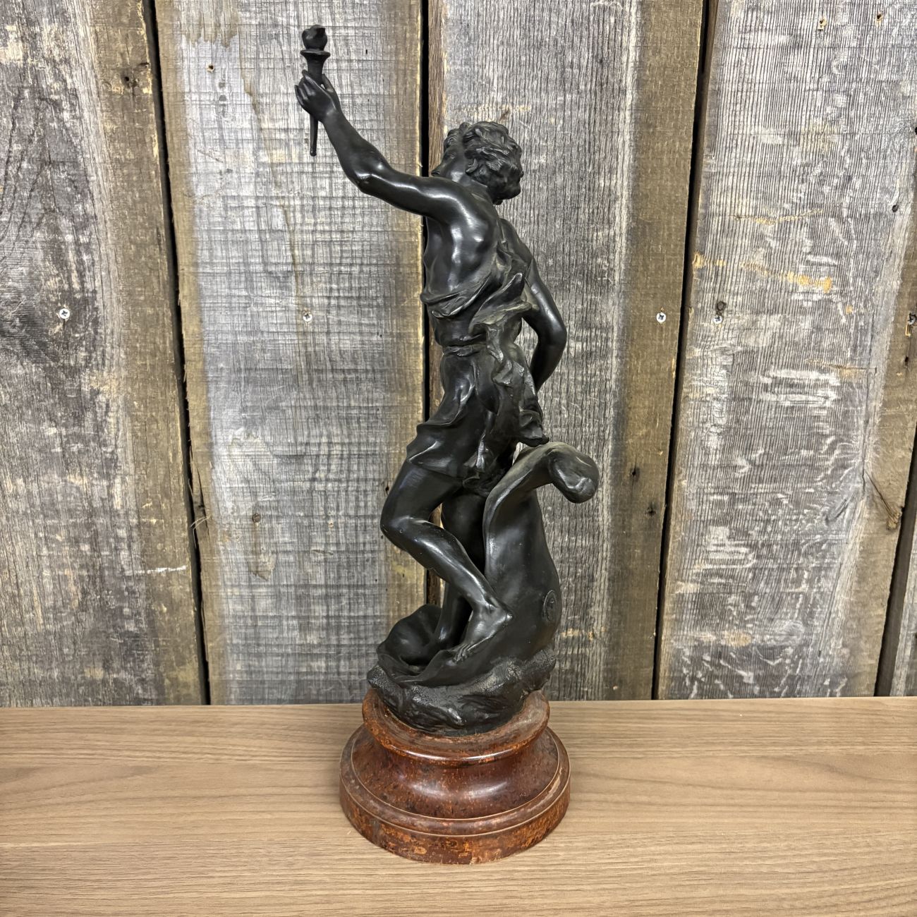 Fabrication Francaise Paris Neoclassical Spelter Sculpture of a Youth with Torch