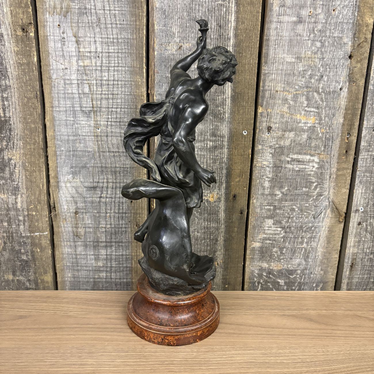 Fabrication Francaise Paris Neoclassical Spelter Sculpture of a Youth with Torch
