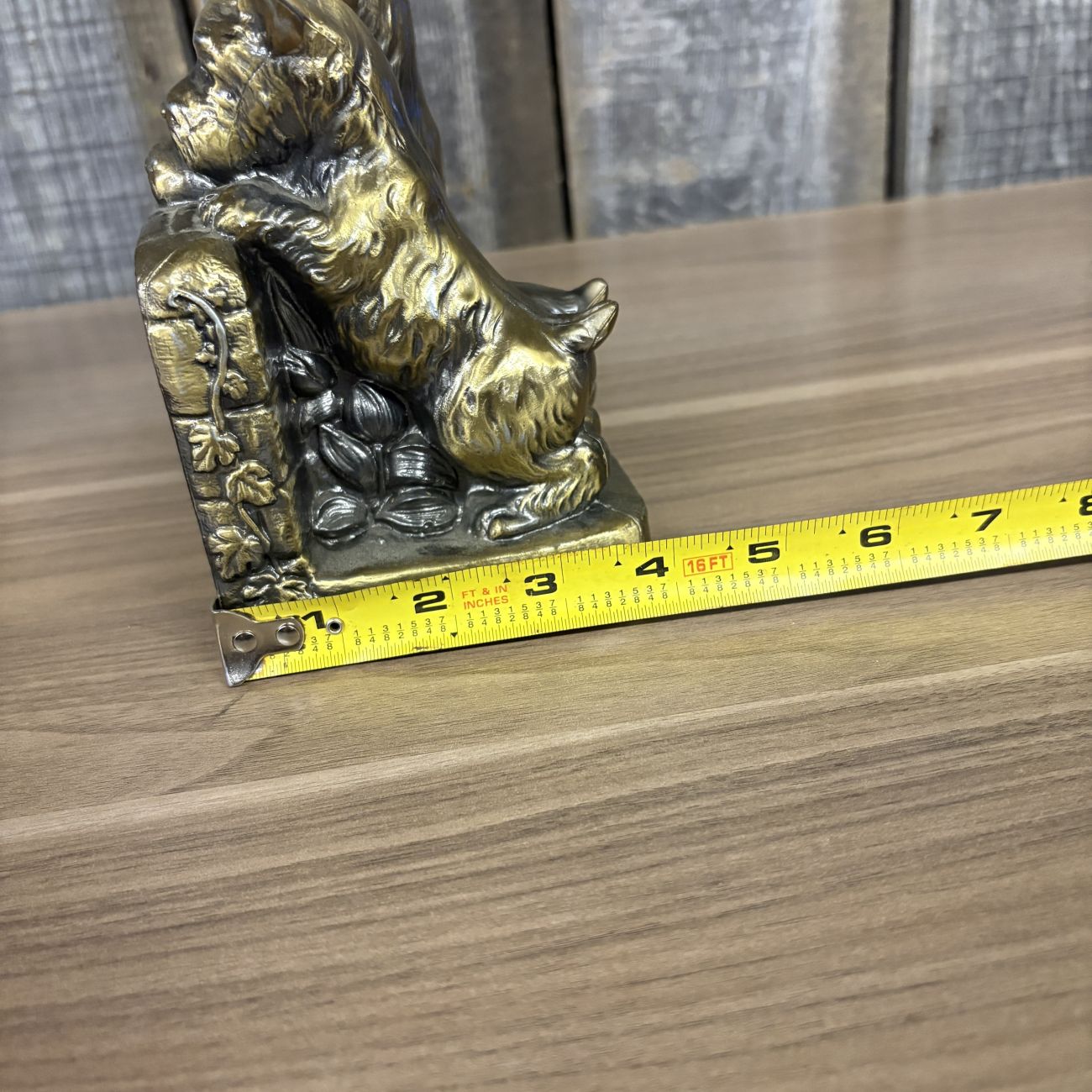 A Pair of Vintage Cast Metal Terrier and Puppy Bookends with Gold Toned Finish