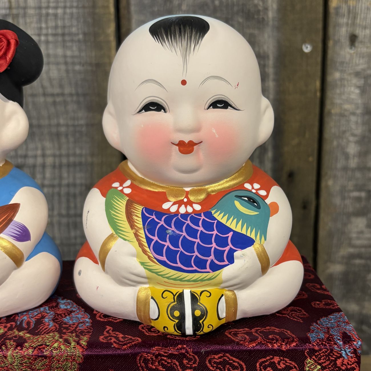 A Pair of Wuxi Huishan Da A Fu Clay Figurines in Presentation Box