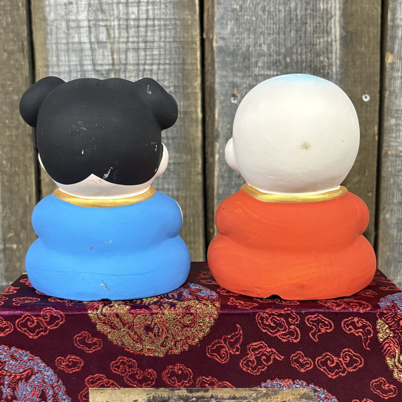 A Pair of Wuxi Huishan Da A Fu Clay Figurines in Presentation Box