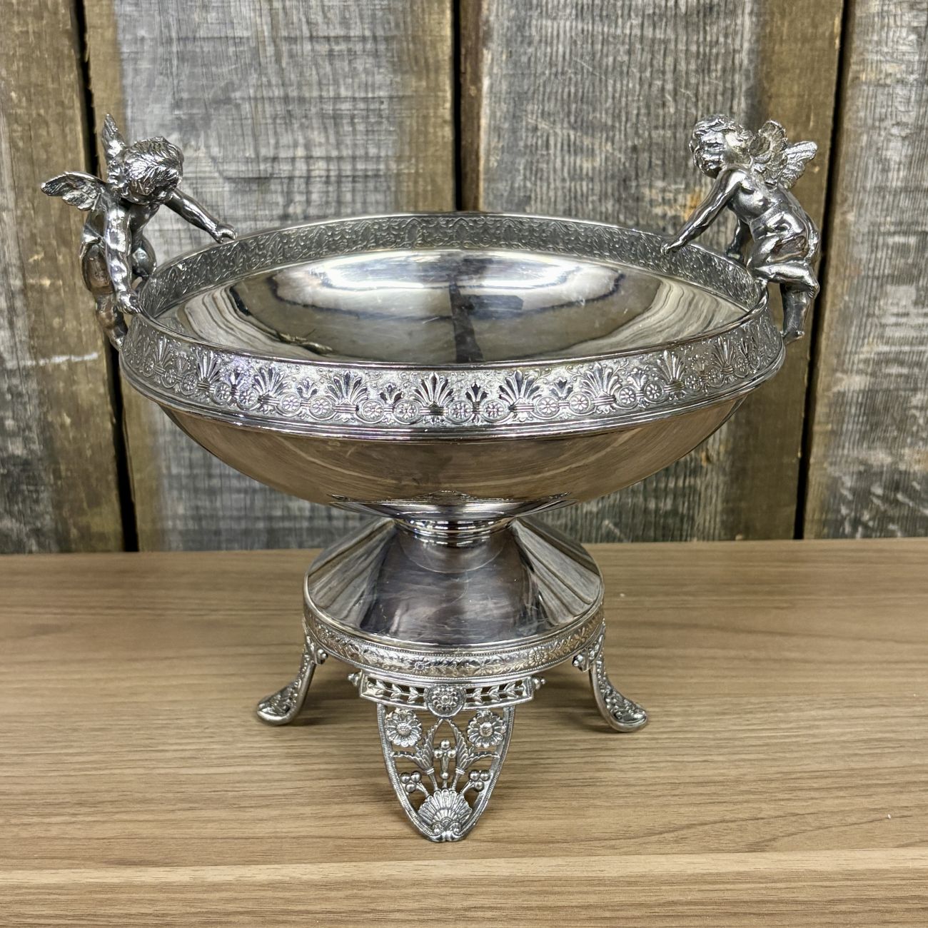 James W. Tufts Victorian Silver Plated Figural Cherub Centerpiece Bowl