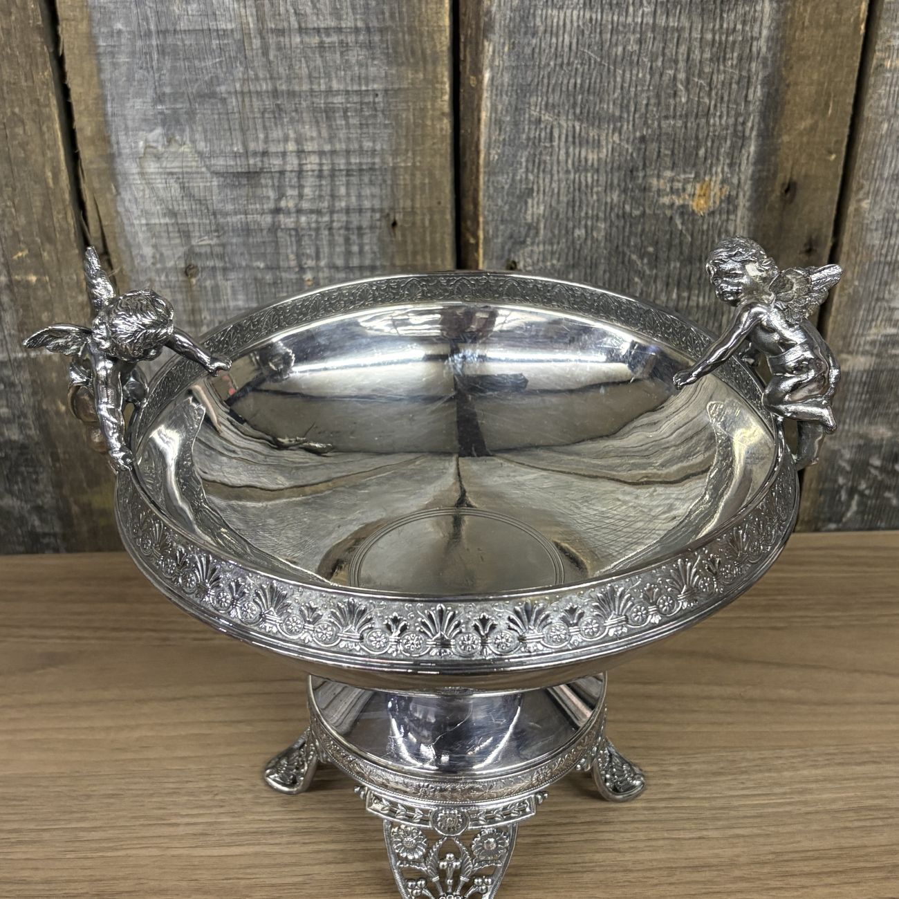 James W. Tufts Victorian Silver Plated Figural Cherub Centerpiece Bowl