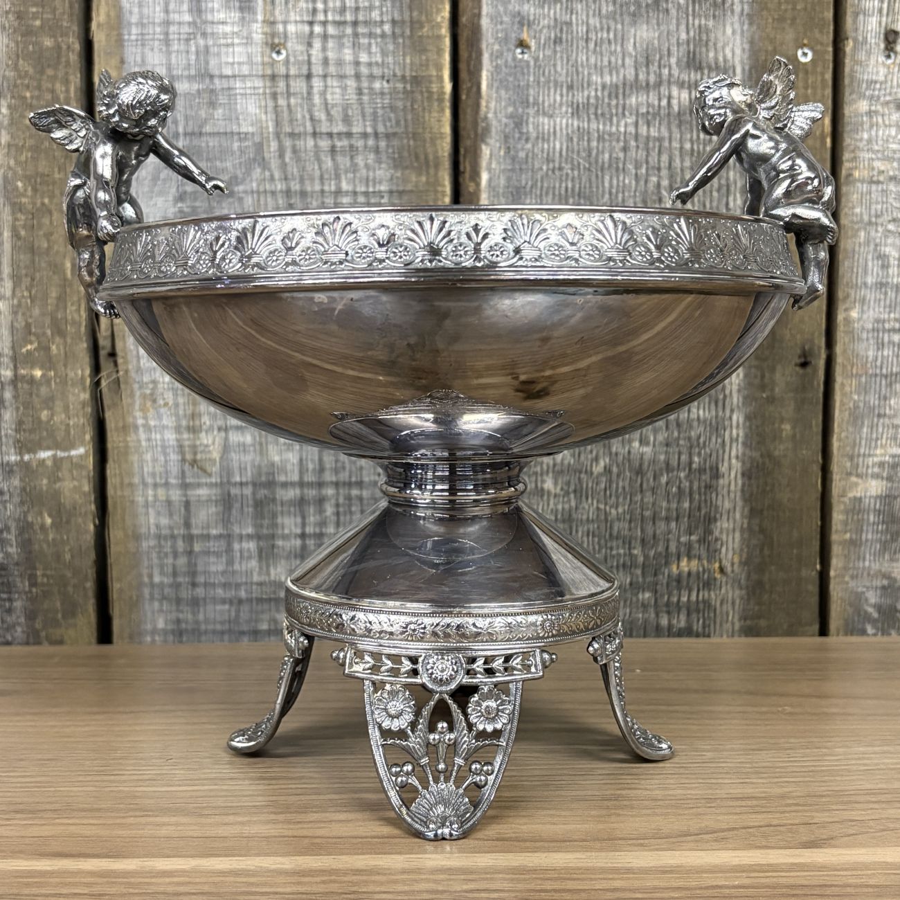 James W. Tufts Victorian Silver Plated Figural Cherub Centerpiece Bowl