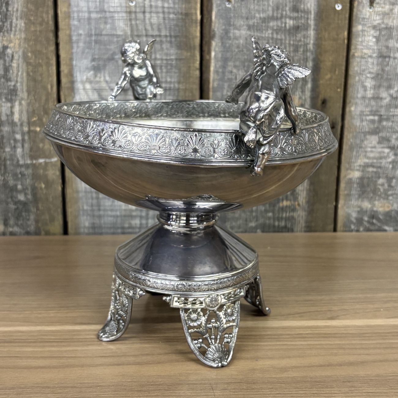 James W. Tufts Victorian Silver Plated Figural Cherub Centerpiece Bowl