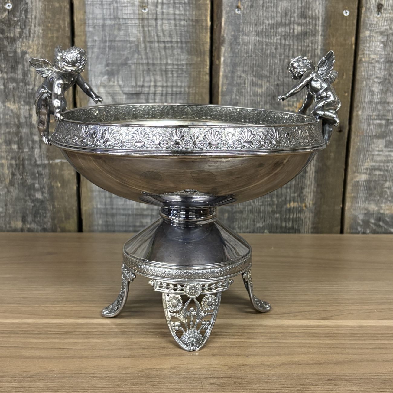 James W. Tufts Victorian Silver Plated Figural Cherub Centerpiece Bowl