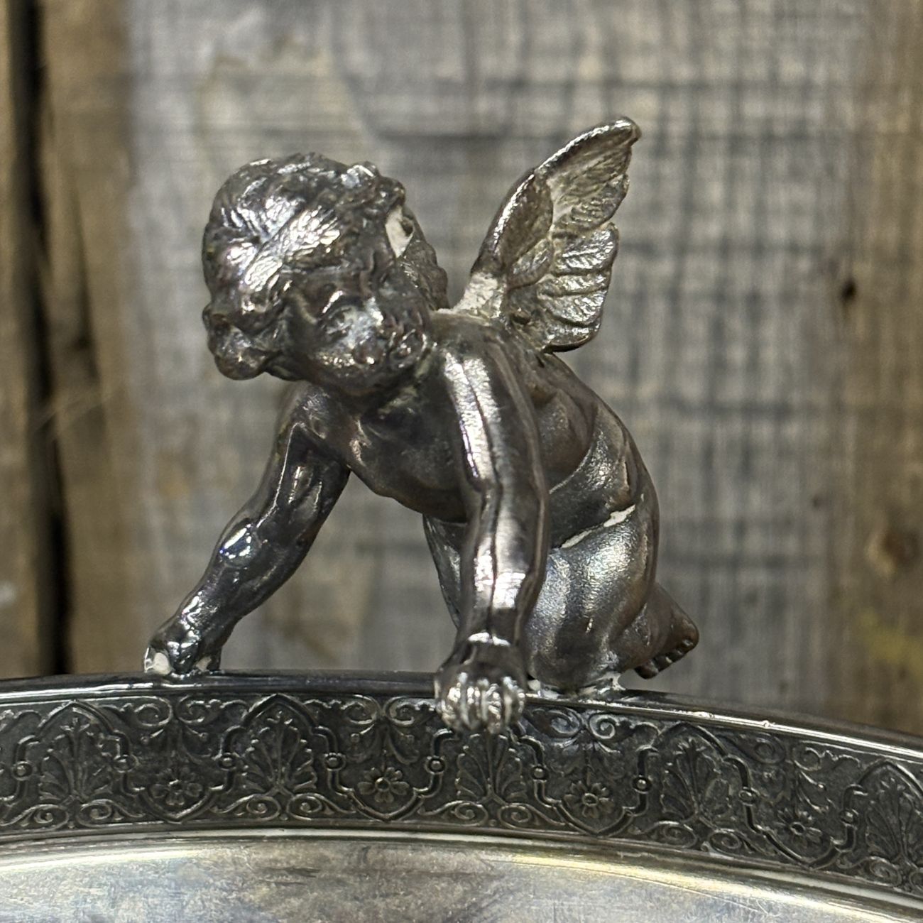 James W. Tufts Victorian Silver Plated Figural Cherub Centerpiece Bowl