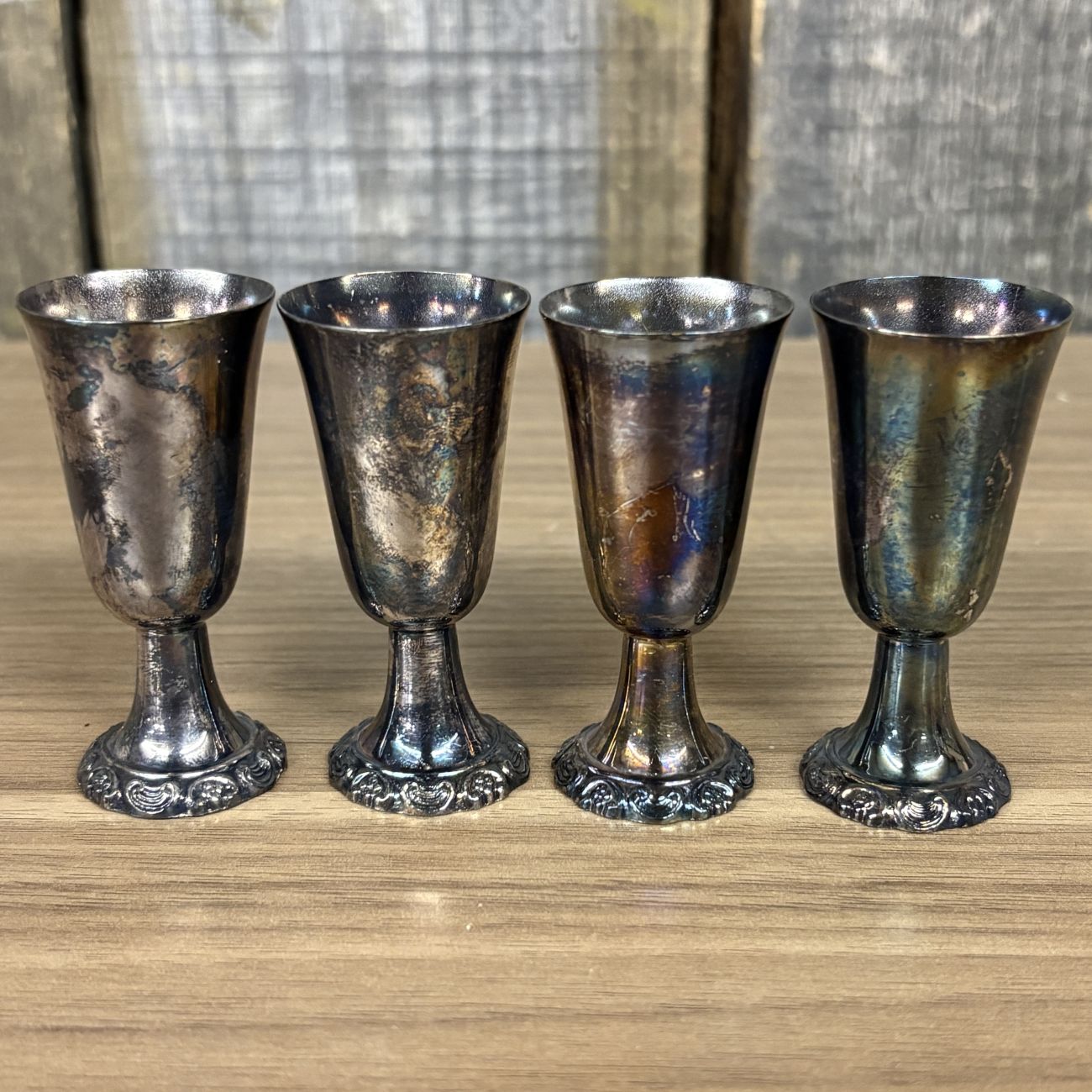 A Set of four Wallace Baroque Silver-Plated Cordial Cups