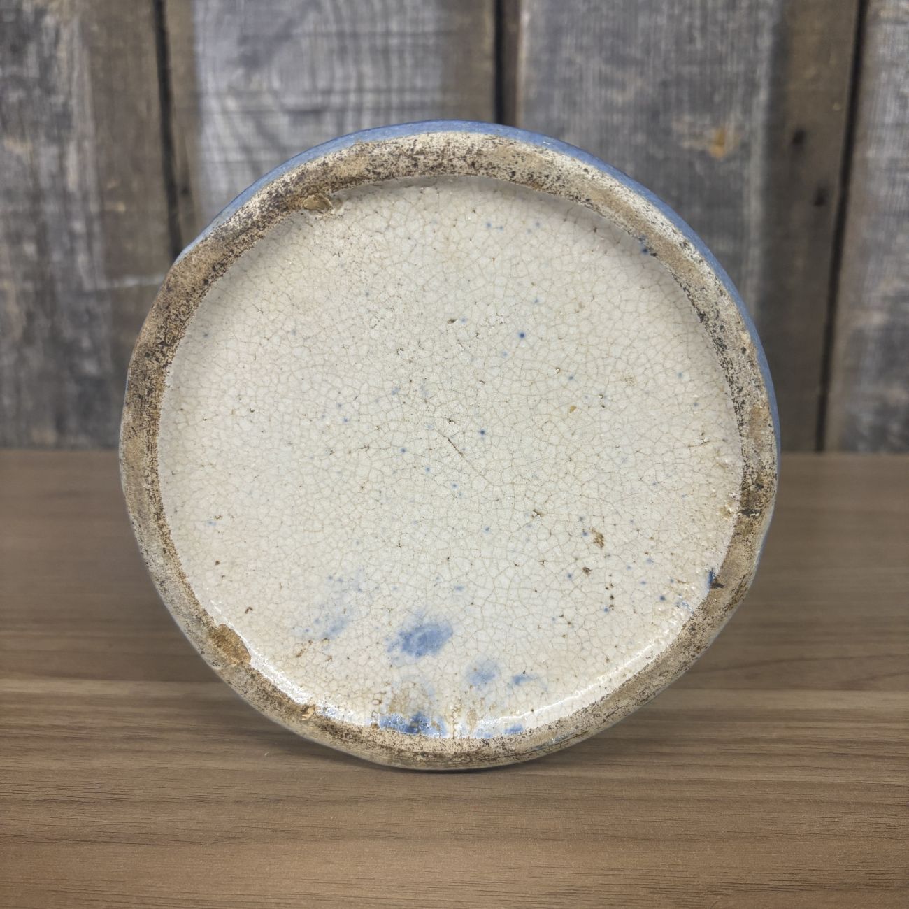 A.E. Hull Blue and White Salt Glaze Stoneware Milk Pitcher with Cow Motif