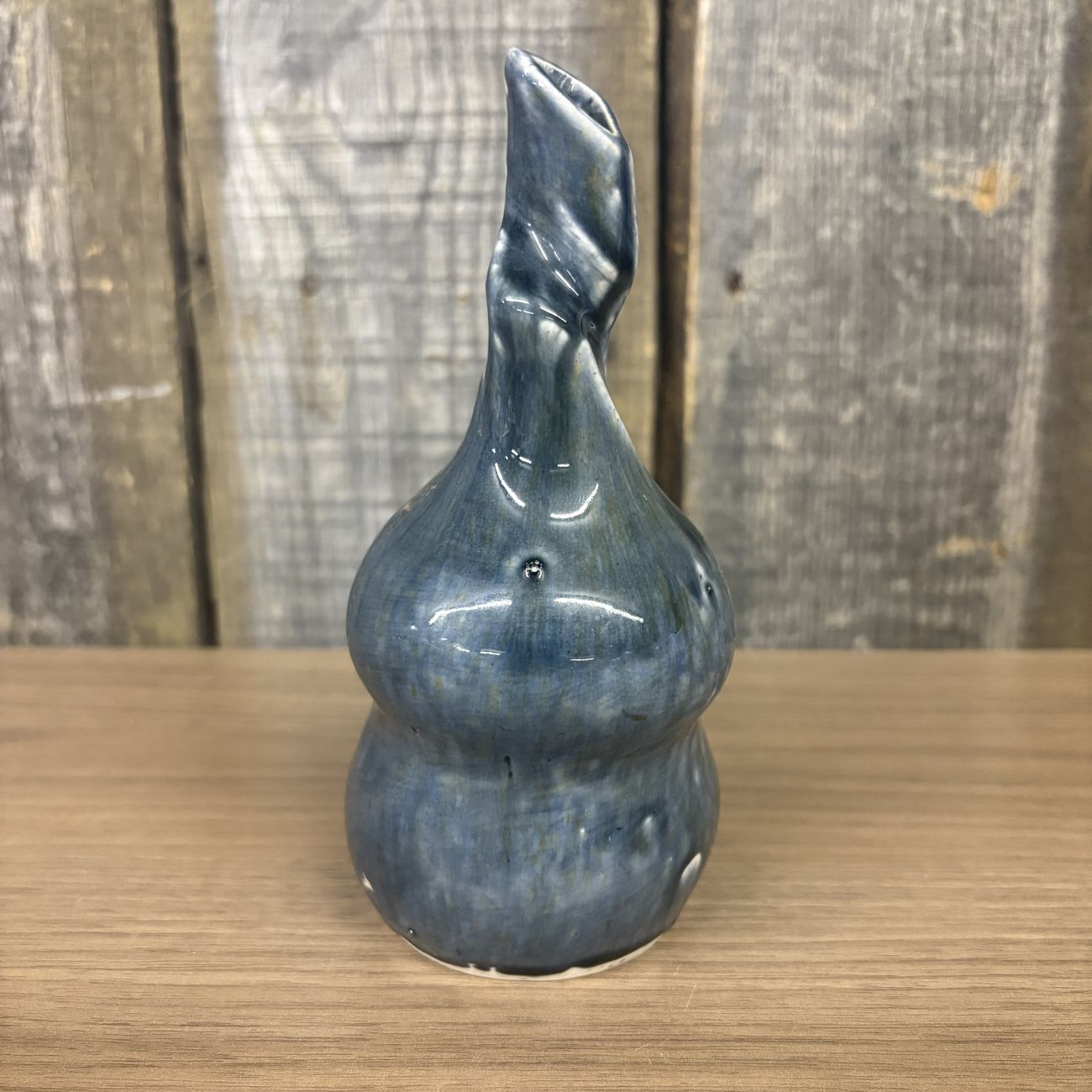 Marcella Signed Studio Pottery Bud Vase with Mottled Blue Glaze