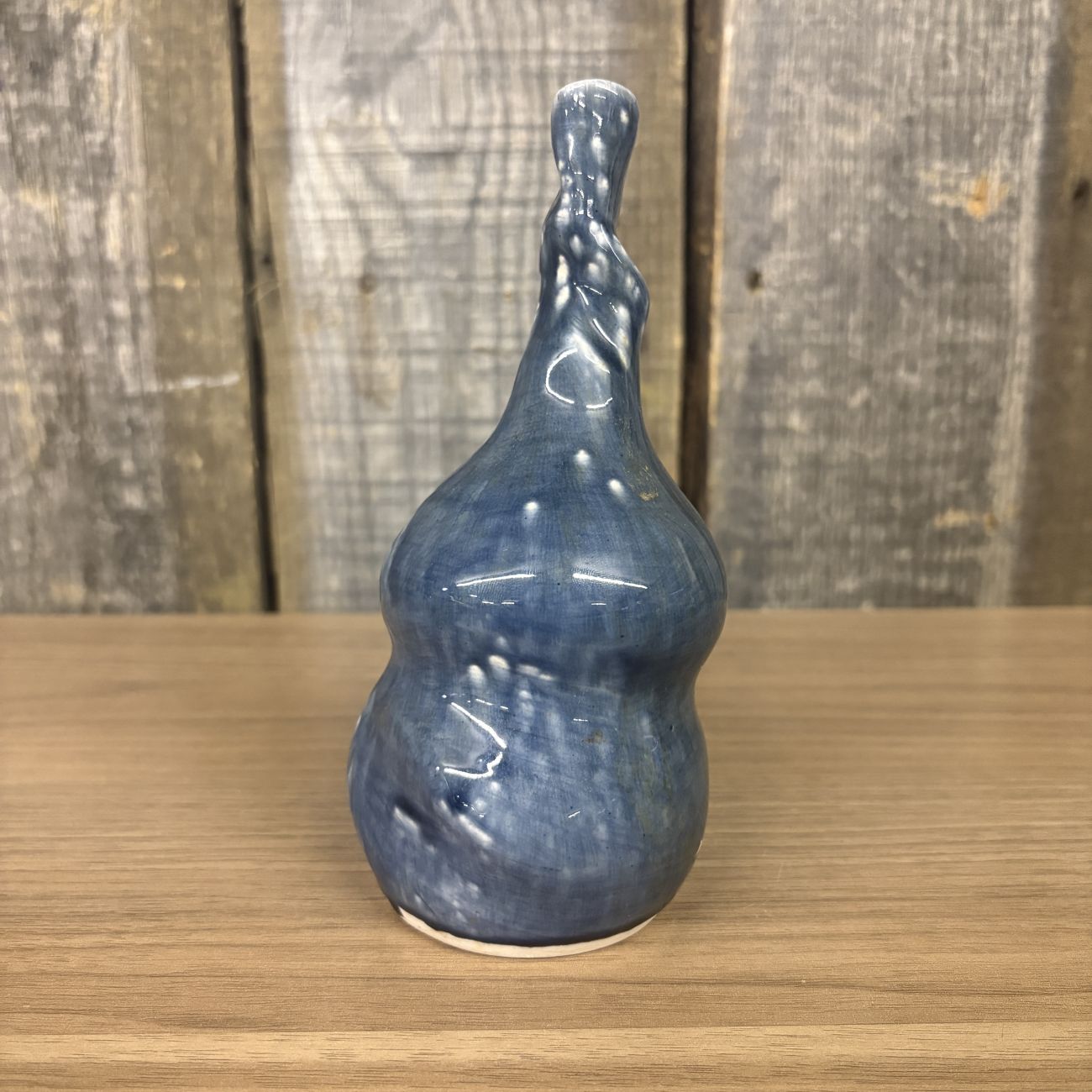 Marcella Signed Studio Pottery Bud Vase with Mottled Blue Glaze