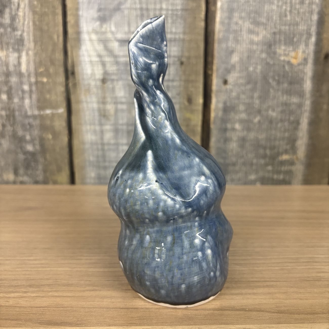 Marcella Signed Studio Pottery Bud Vase with Mottled Blue Glaze