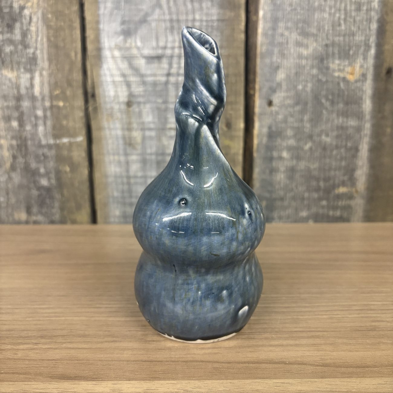 Marcella Signed Studio Pottery Bud Vase with Mottled Blue Glaze