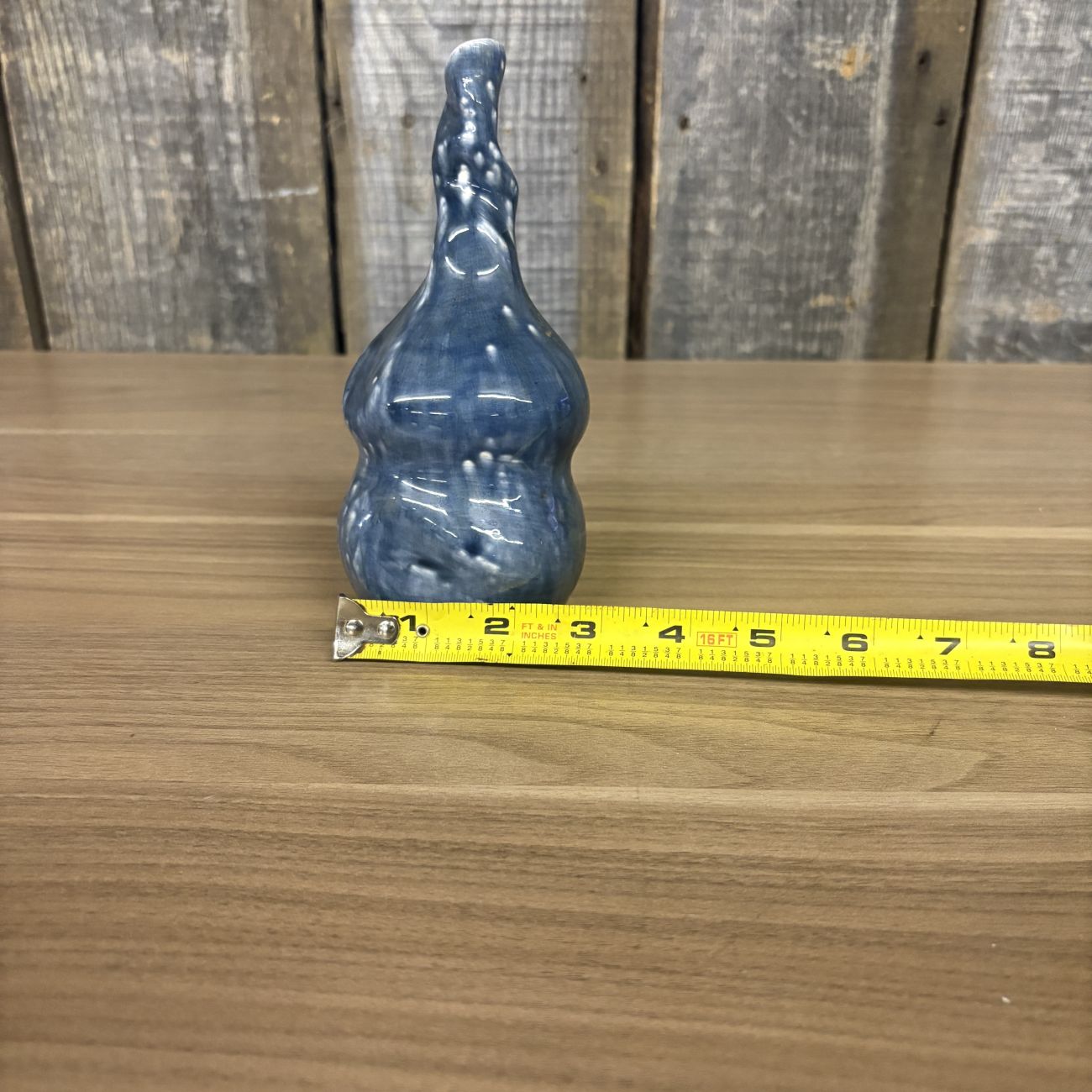 Marcella Signed Studio Pottery Bud Vase with Mottled Blue Glaze