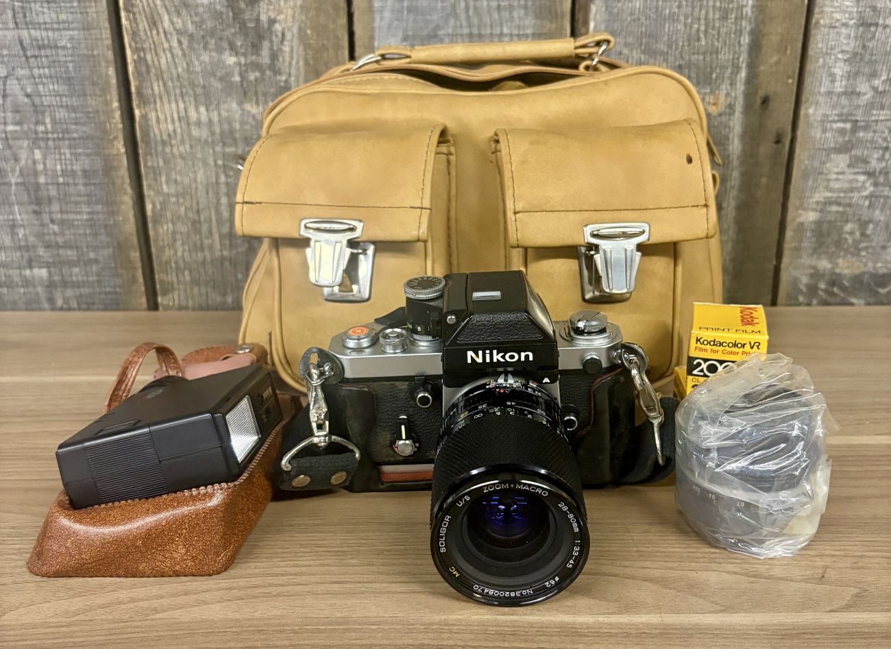 Nikon F2A Photomic 35mm SLR Camera with Soligor 28-80mm Lens and Accessories