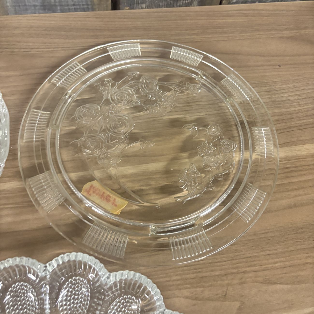 An Assortment of Five Vintage Clear Pressed and Frosted Glass Serving Platters including Indiana Glass
