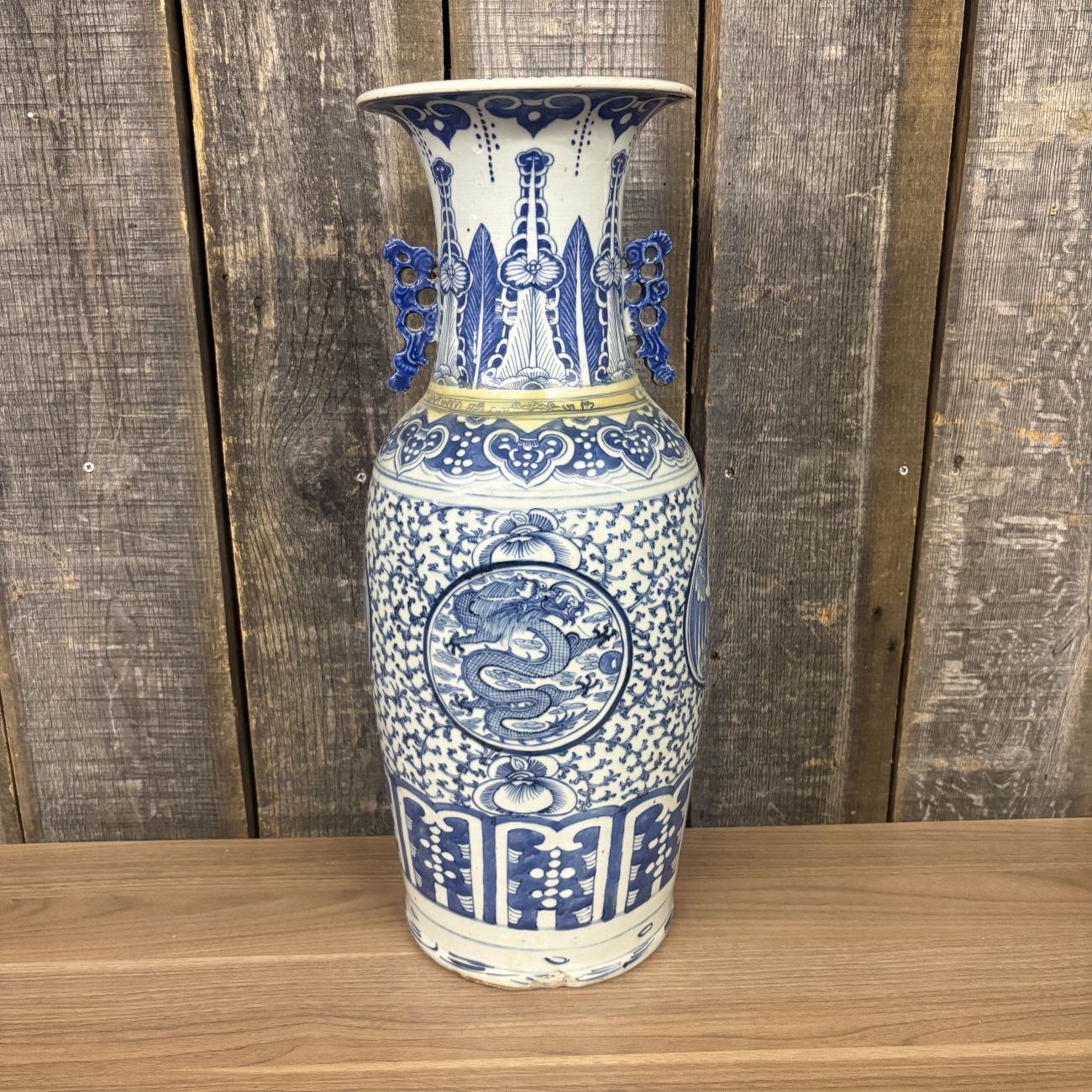 Chinese Blue and White Porcelain Dragon Medallion Floor Vase