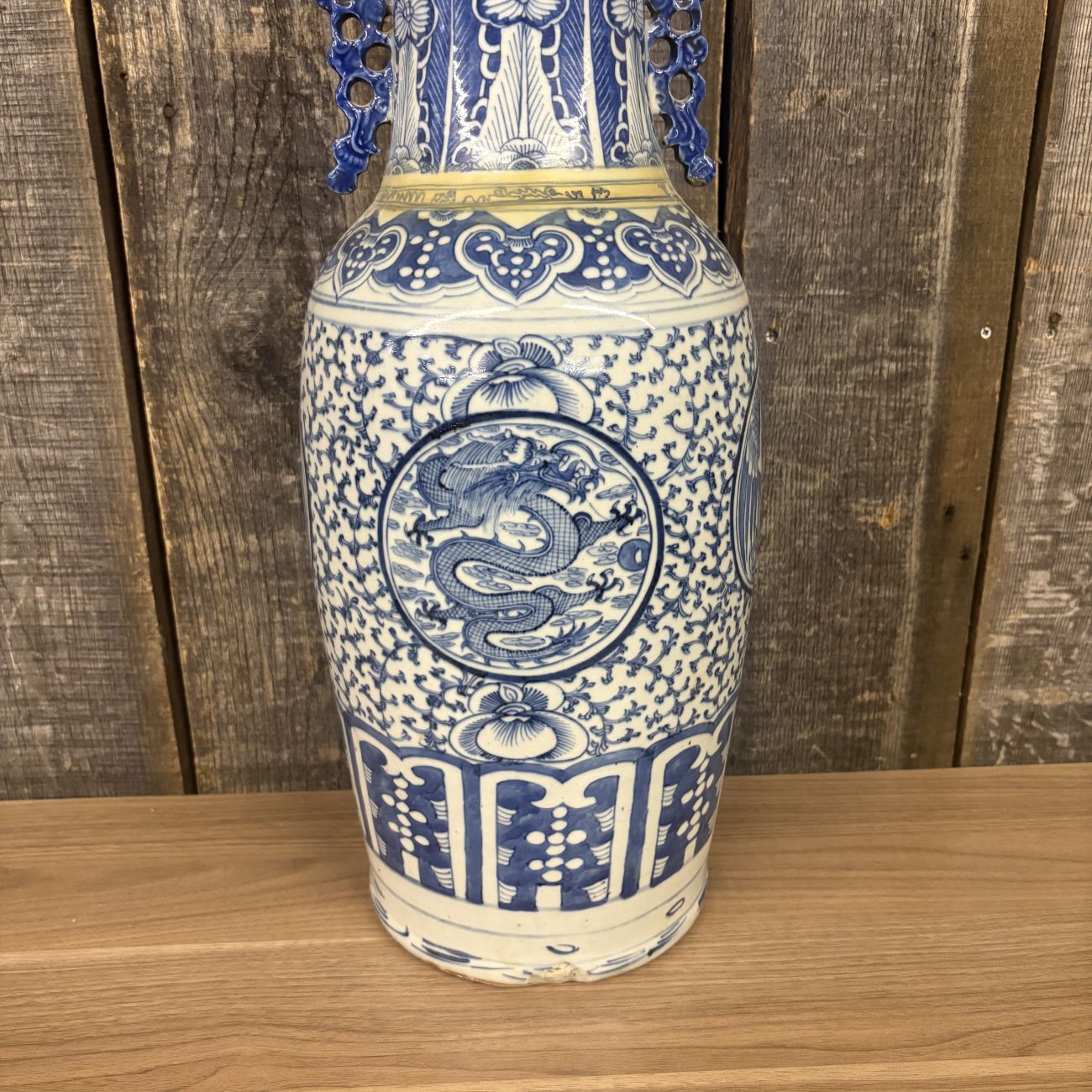 Chinese Blue and White Porcelain Dragon Medallion Floor Vase