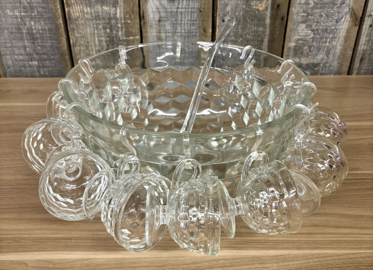 Federal Glass Jubilee Pattern Clear Pressed Glass Punch Bowl Set