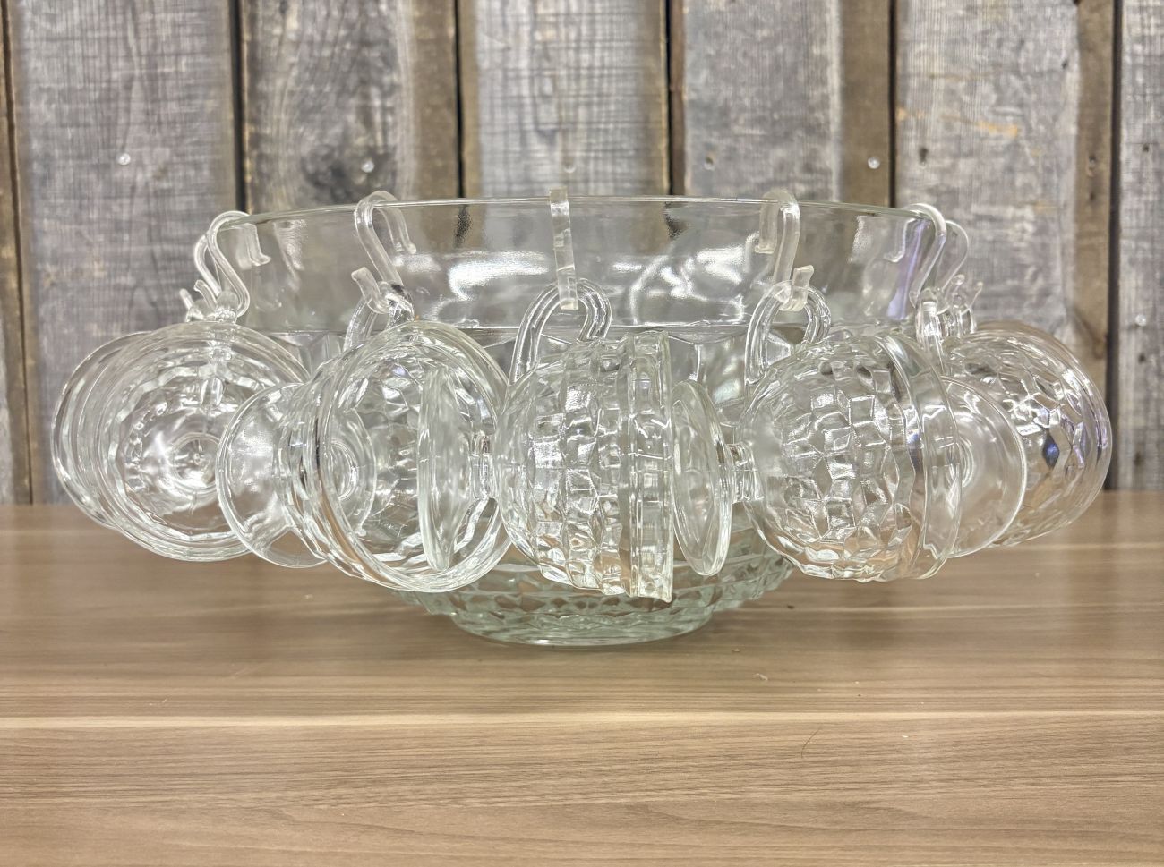 Federal Glass Jubilee Pattern Clear Pressed Glass Punch Bowl Set