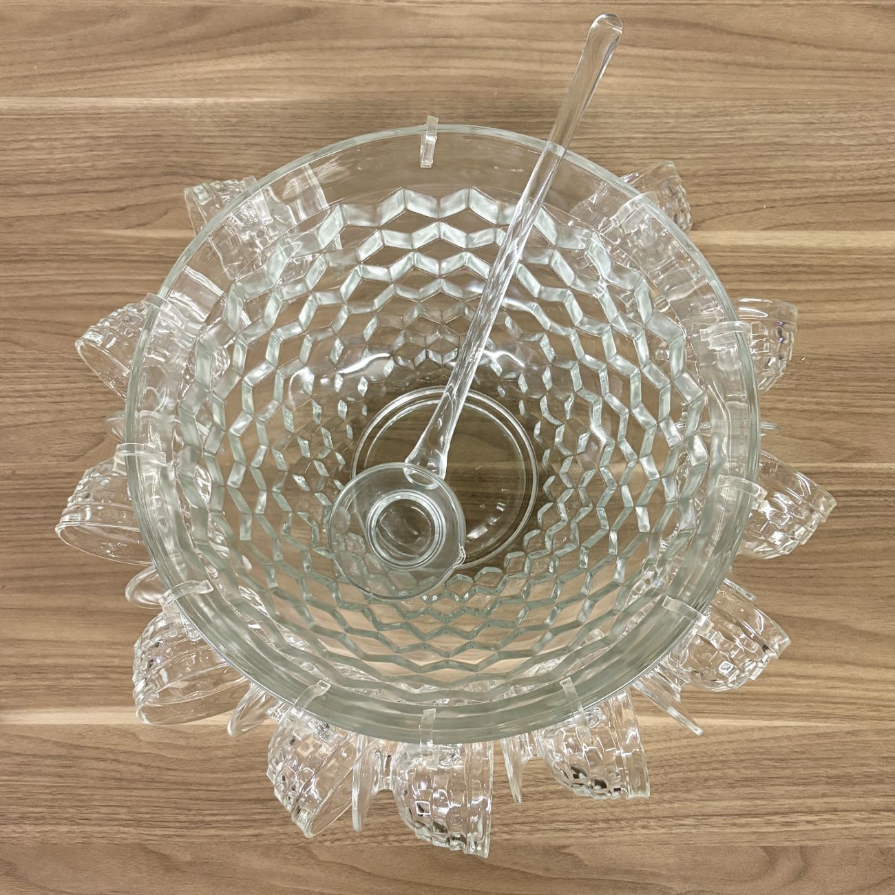 Federal Glass Jubilee Pattern Clear Pressed Glass Punch Bowl Set