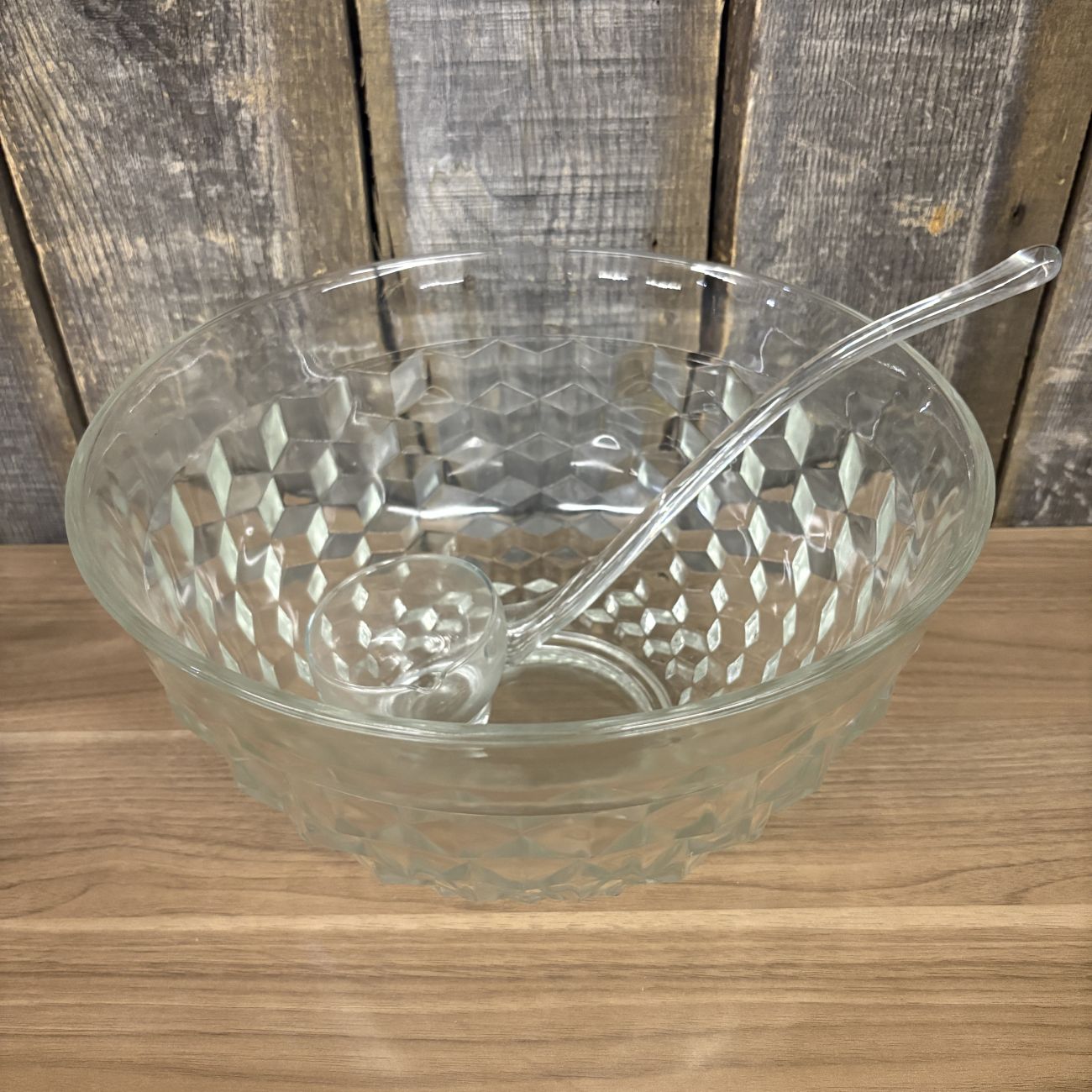 Federal Glass Jubilee Pattern Clear Pressed Glass Punch Bowl Set