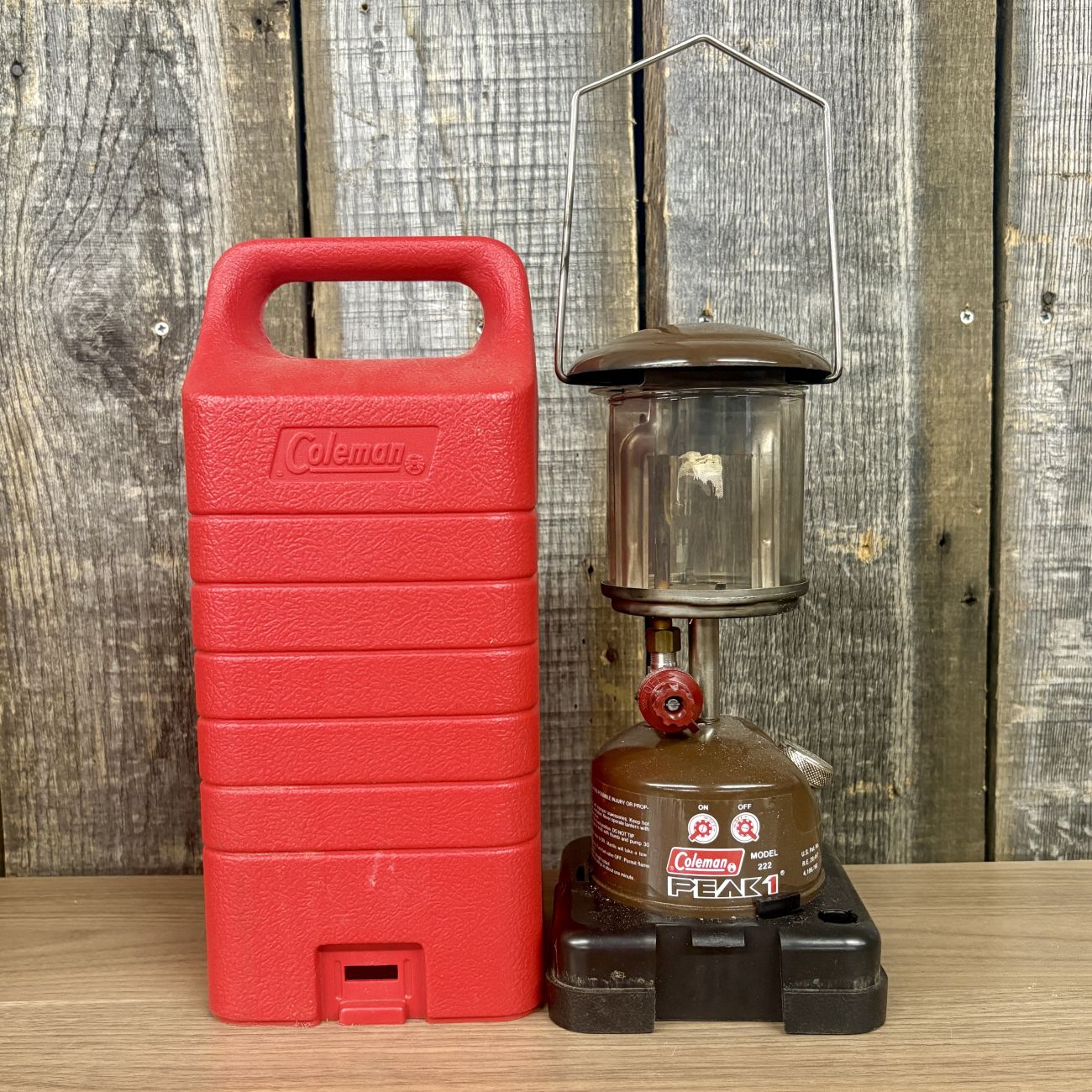 Vintage Coleman Peak 1 Model 222 Lantern with Red Carrying Case