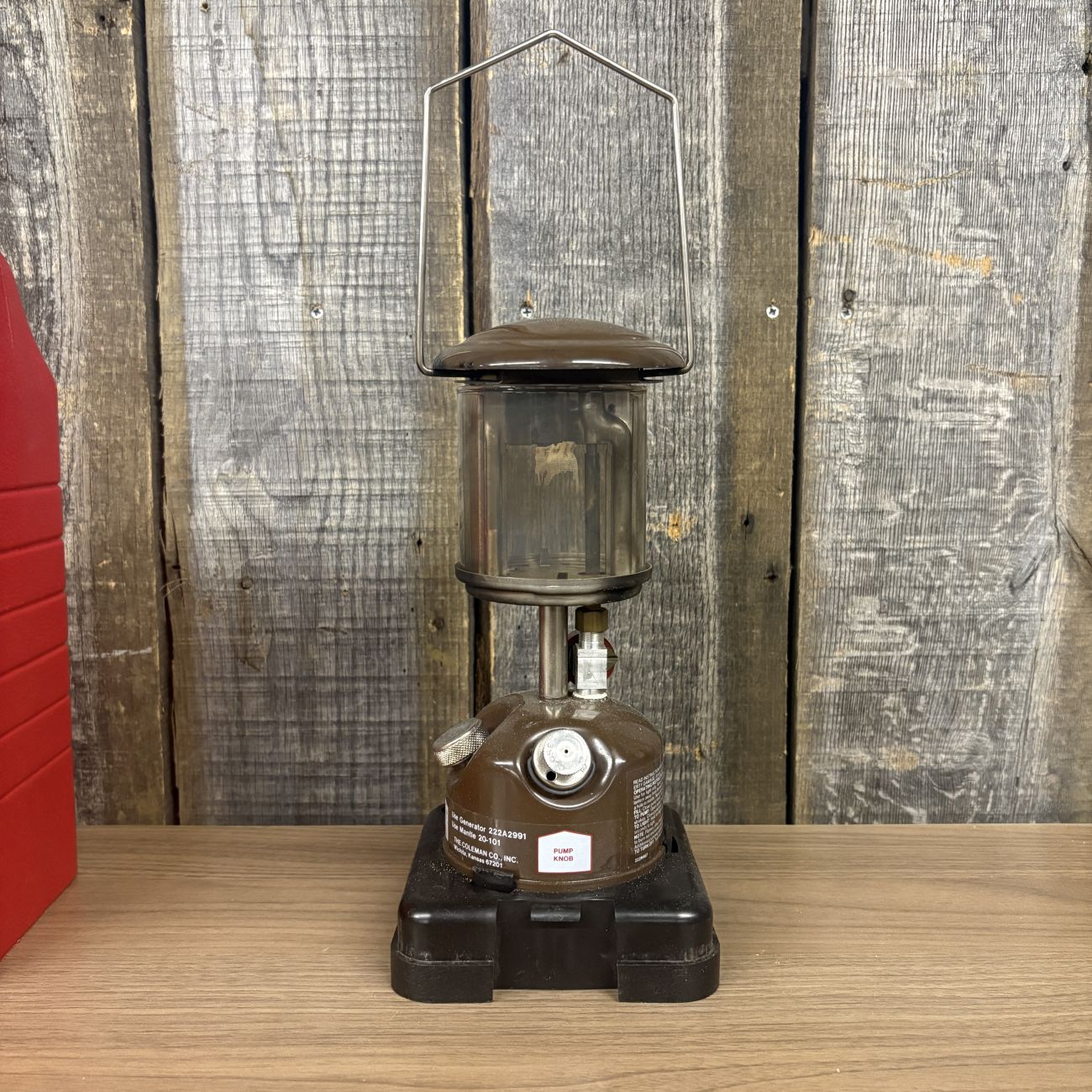 Vintage Coleman Peak 1 Model 222 Lantern with Red Carrying Case