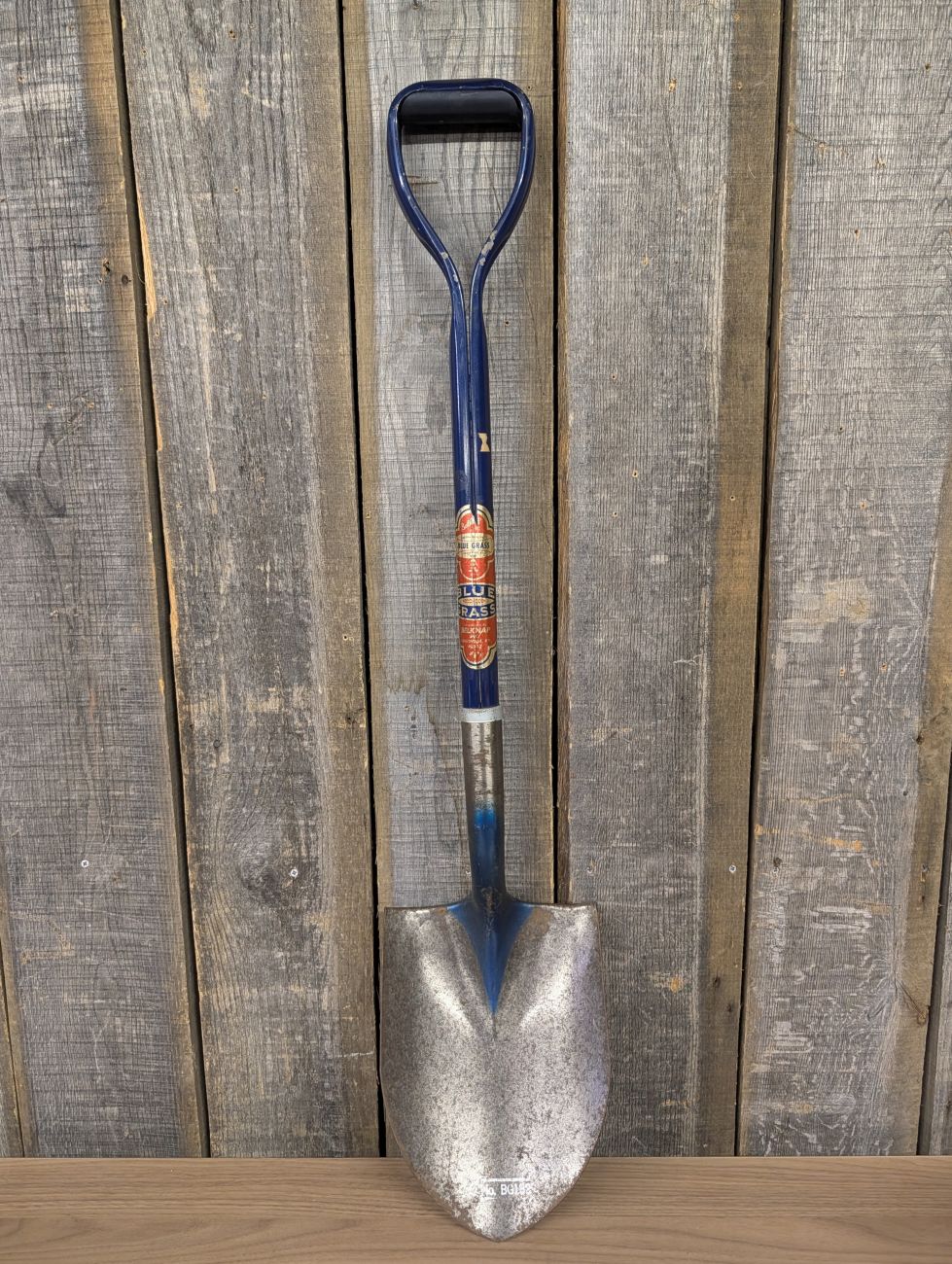 Vintage Belknap Blue Grass D-Handle Round Point Shovel No. BG132