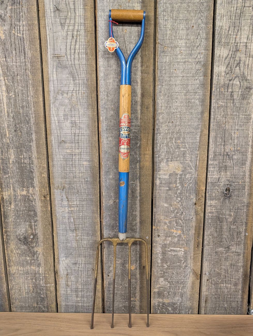 Belknap Blue Grass Vintage Forged Steel Four-Tine Digging Fork with D-Handle