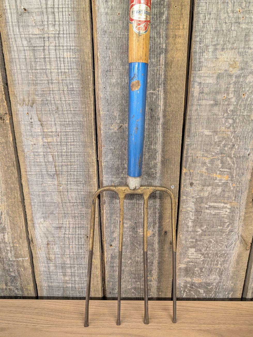 Belknap Blue Grass Vintage Forged Steel Four-Tine Digging Fork with D-Handle