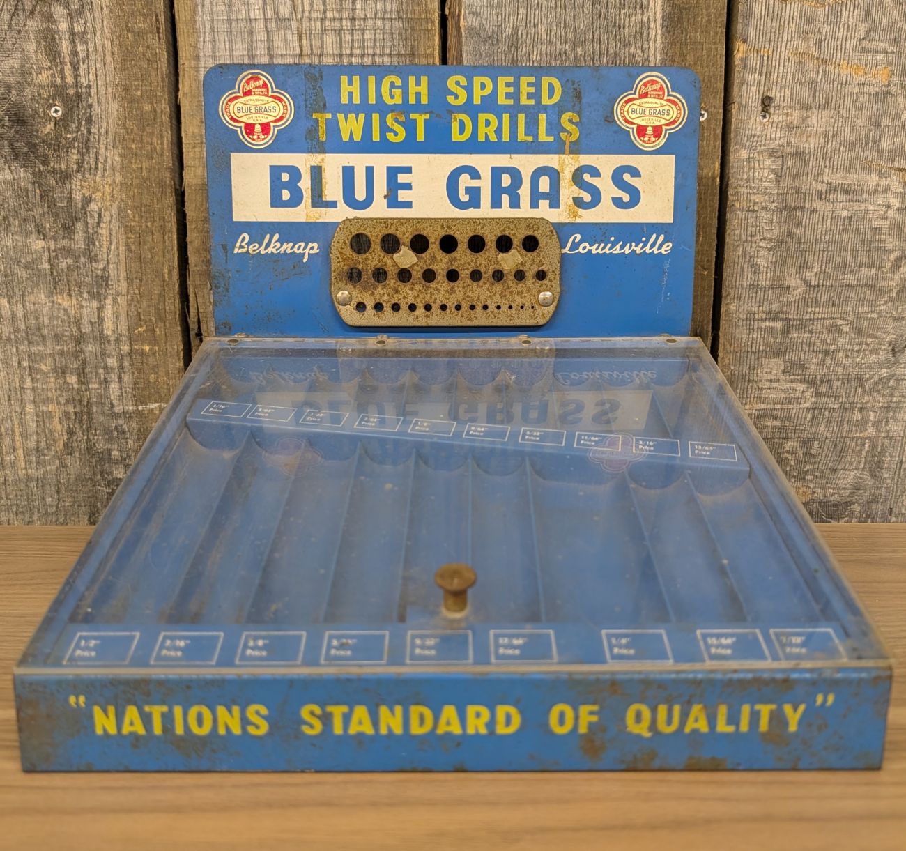 Vintage Belknap Blue Grass High Speed Twist Drill Countertop Retail Display Case