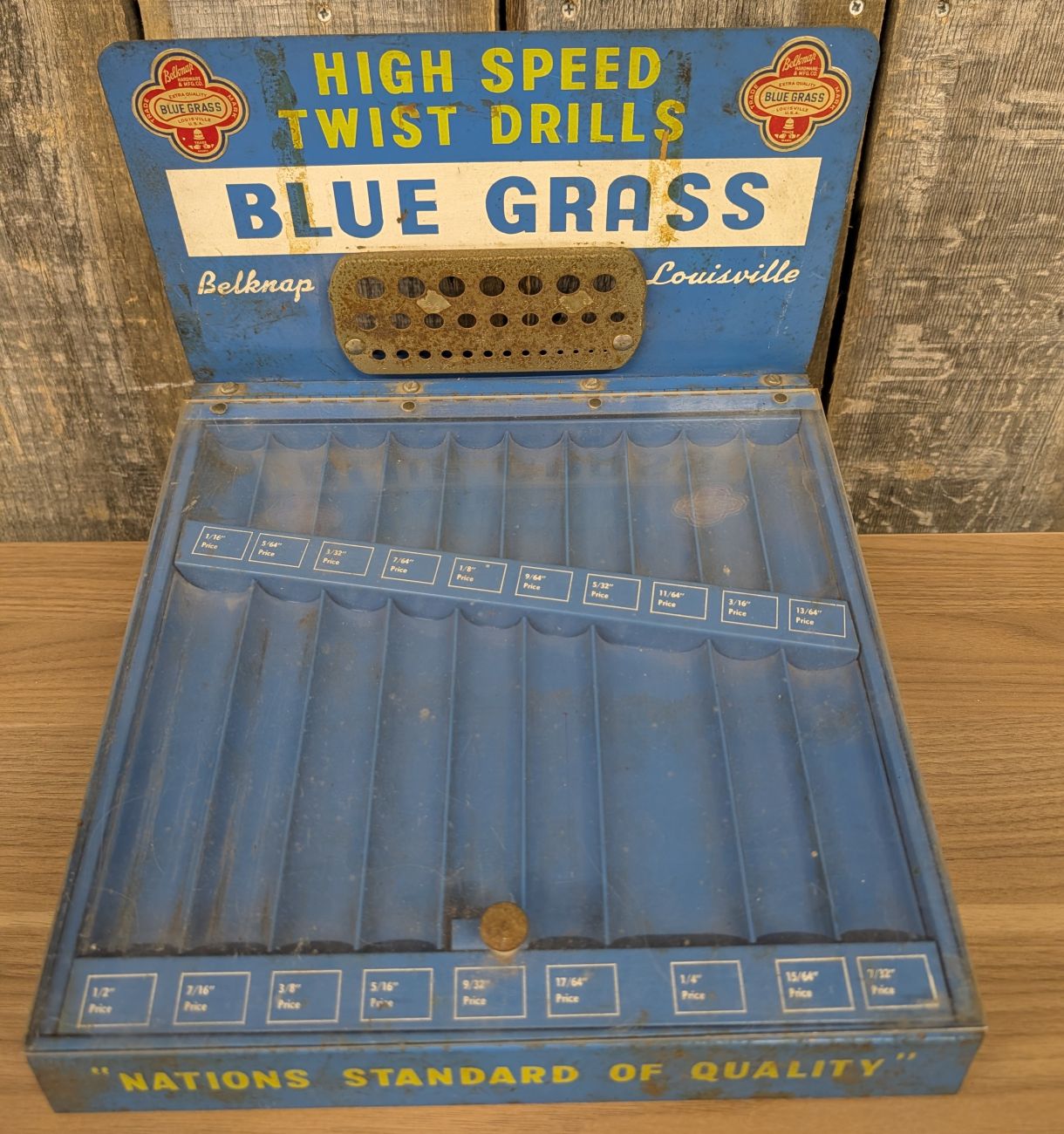 Vintage Belknap Blue Grass High Speed Twist Drill Countertop Retail Display Case
